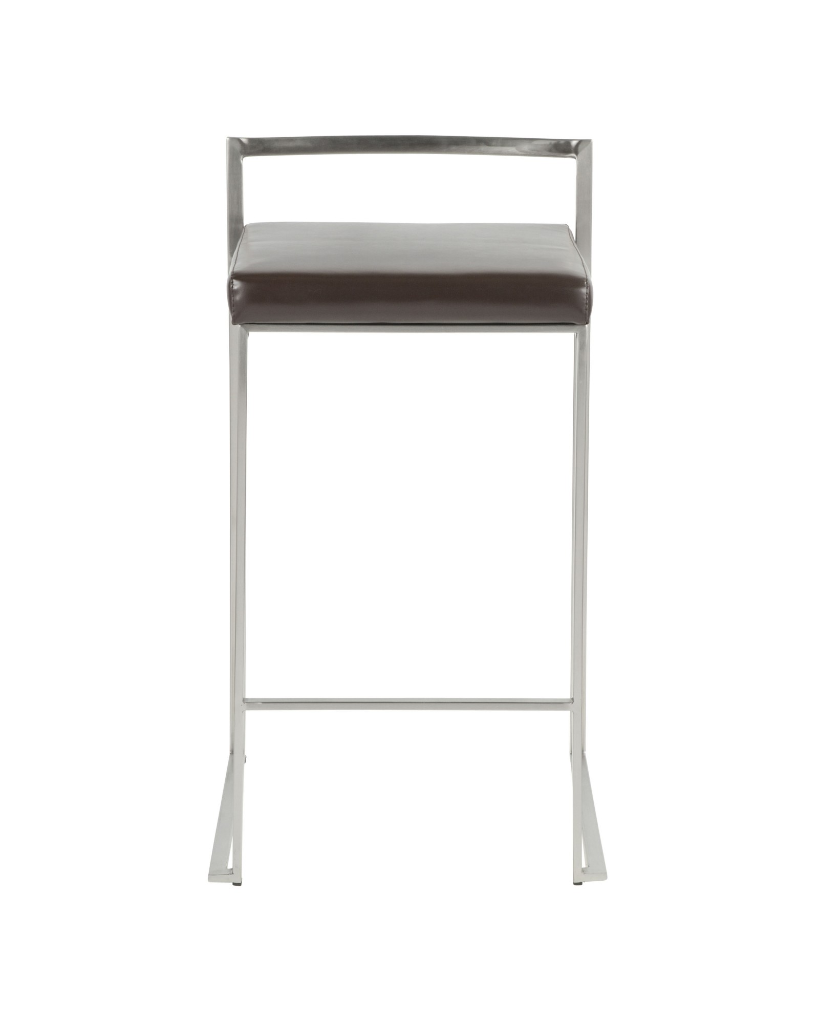 Fuji Contemporary Stackable Counter Stool in Brown Faux Leather - Set of 2