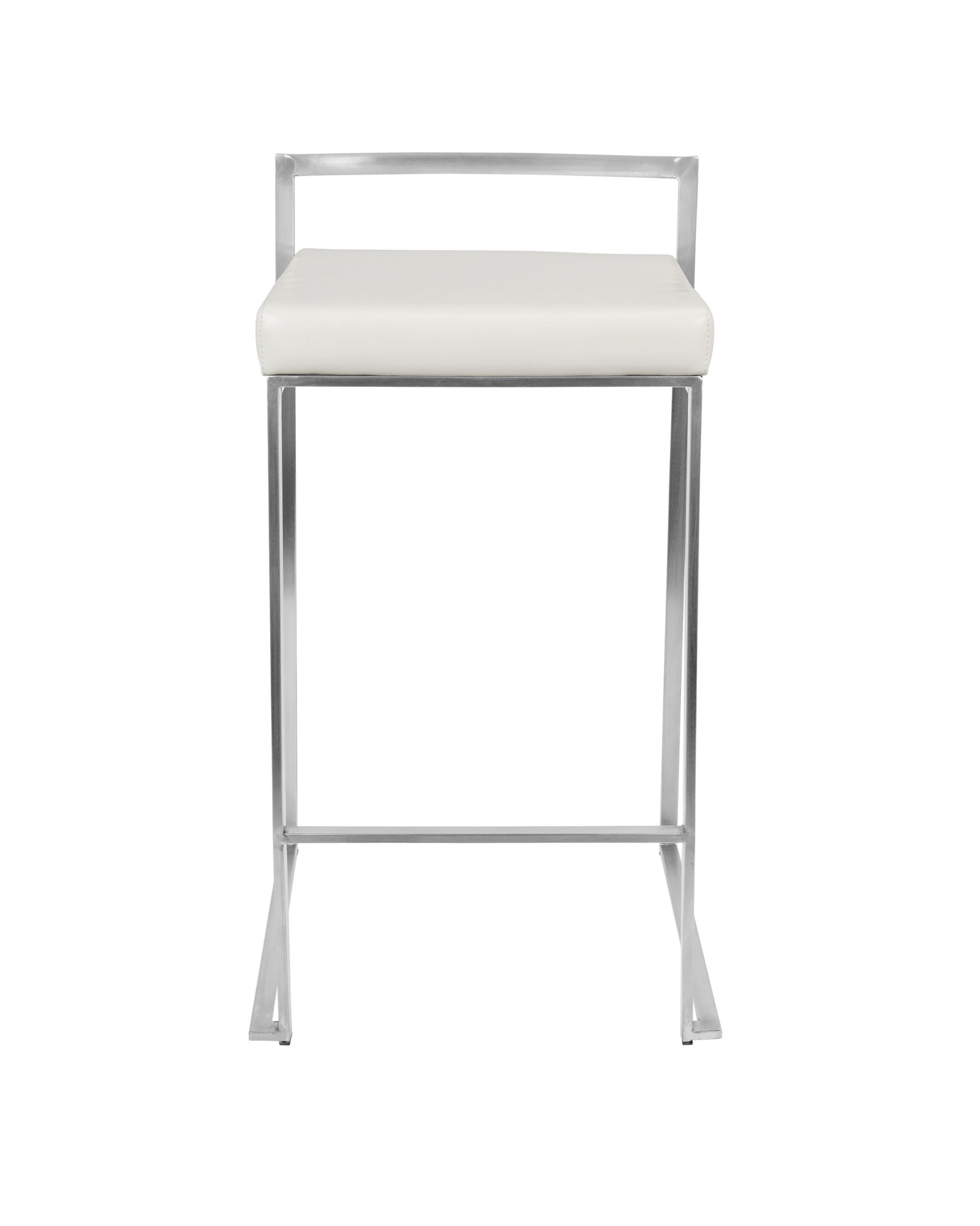 Fuji Contemporary Stackable Counter Stool in White Faux Leather - Set of 2