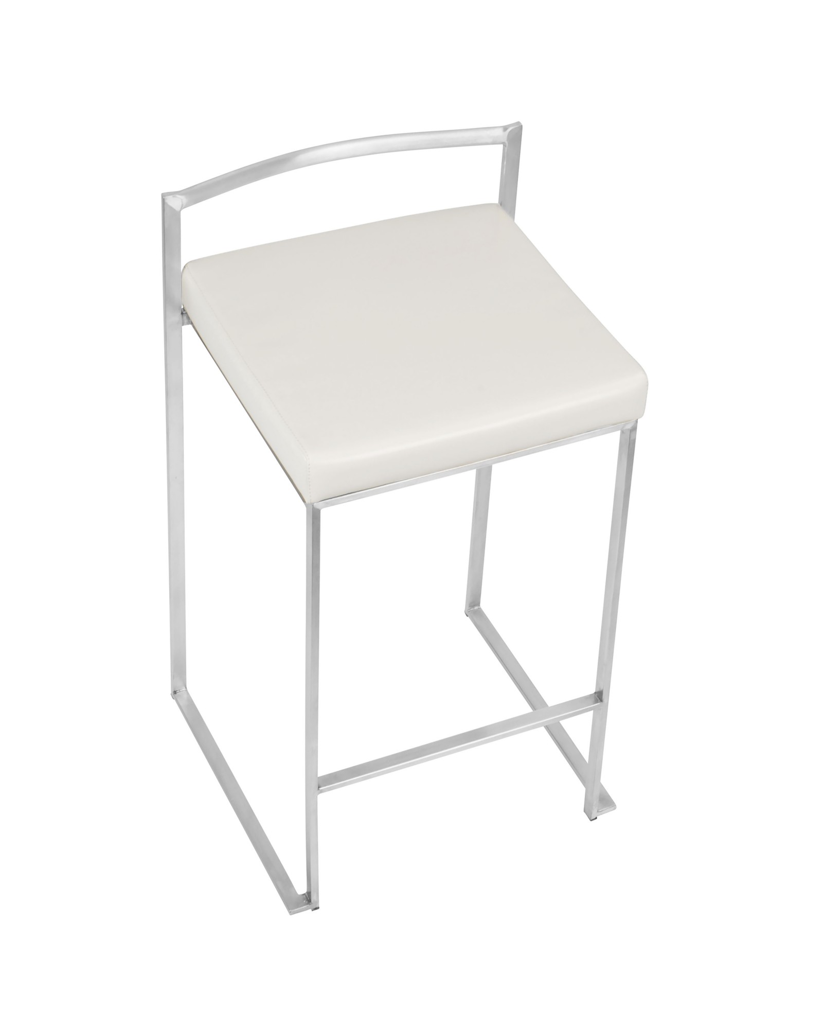 Fuji Contemporary Stackable Counter Stool in White Faux Leather - Set of 2