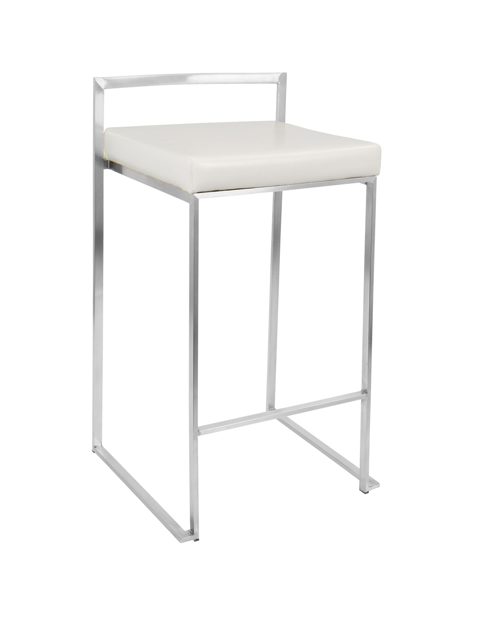 Fuji Contemporary Stackable Counter Stool in White Faux Leather - Set of 2