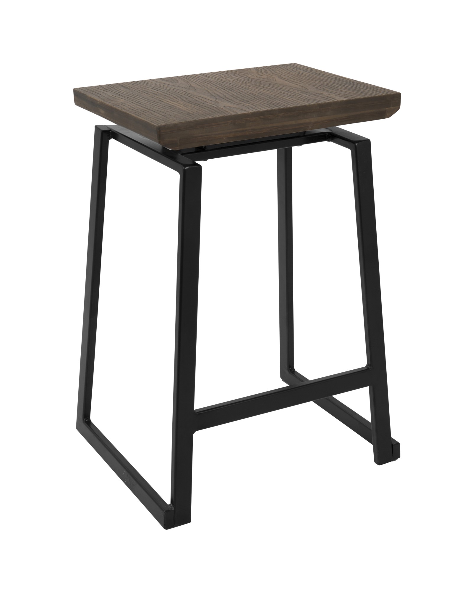 Geo Industrial Counter Stool in Black with Brown Wood Seat - Set of 2