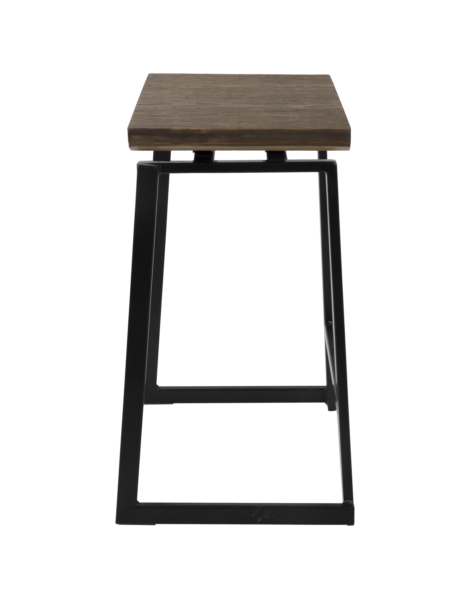 Geo Industrial Counter Stool in Black with Brown Wood Seat - Set of 2