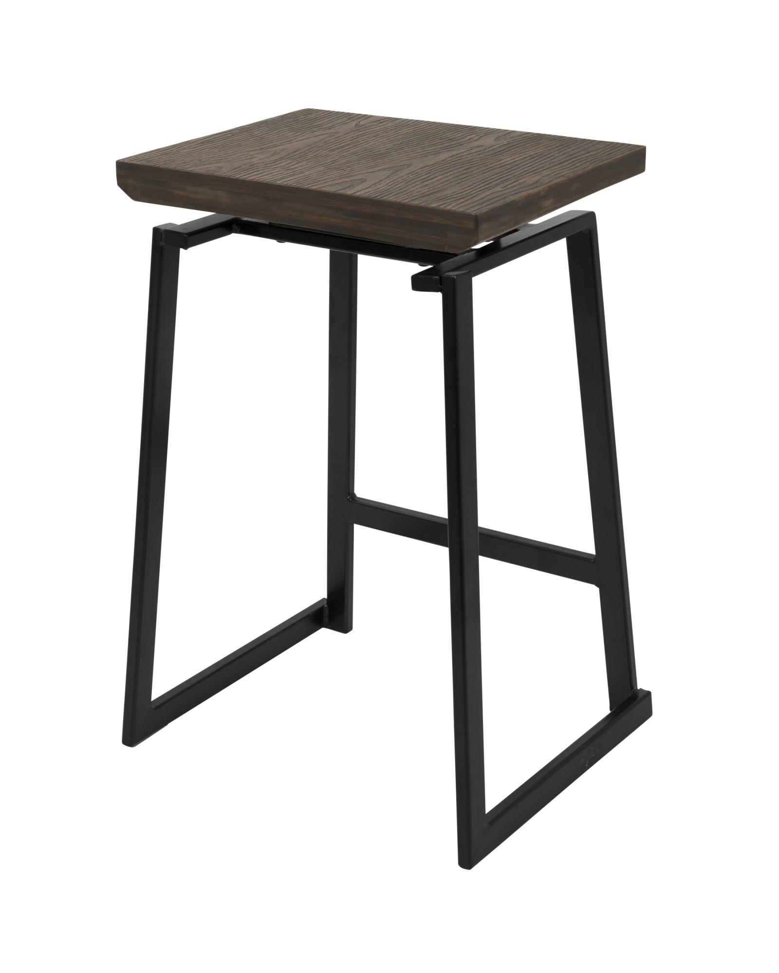 Geo Industrial Counter Stool in Black with Brown Wood Seat - Set of 2