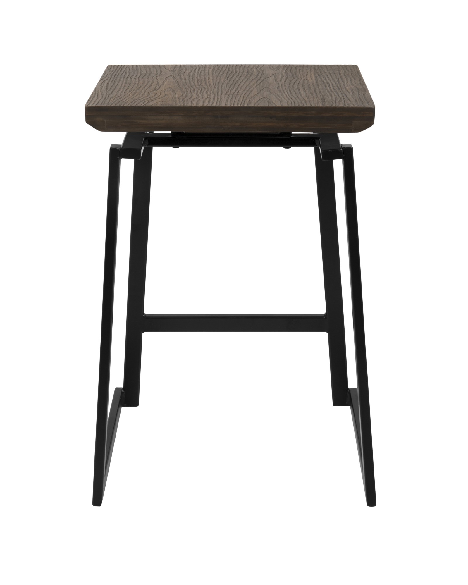 Geo Industrial Counter Stool in Black with Brown Wood Seat - Set of 2