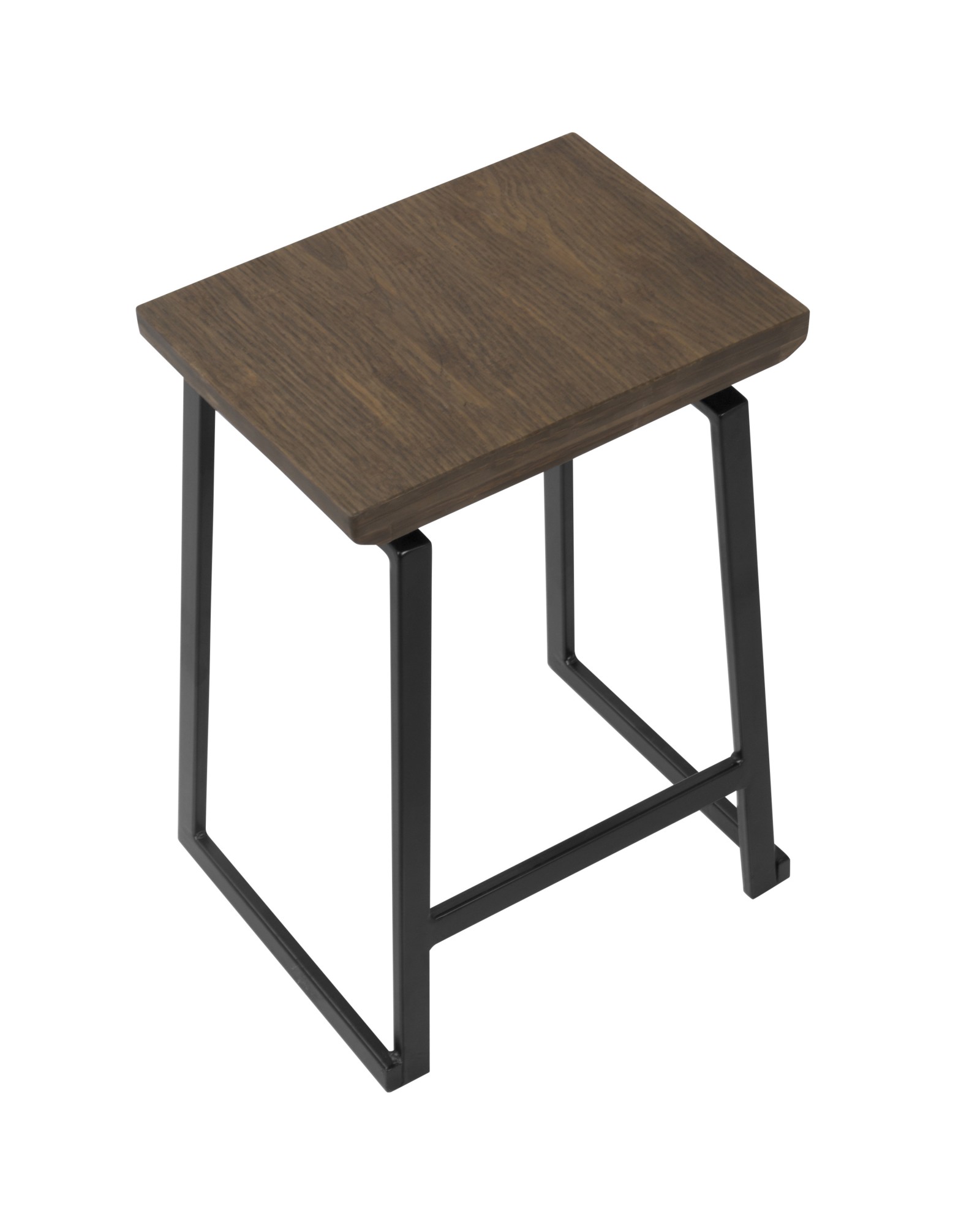 Geo Industrial Counter Stool in Black with Brown Wood Seat - Set of 2