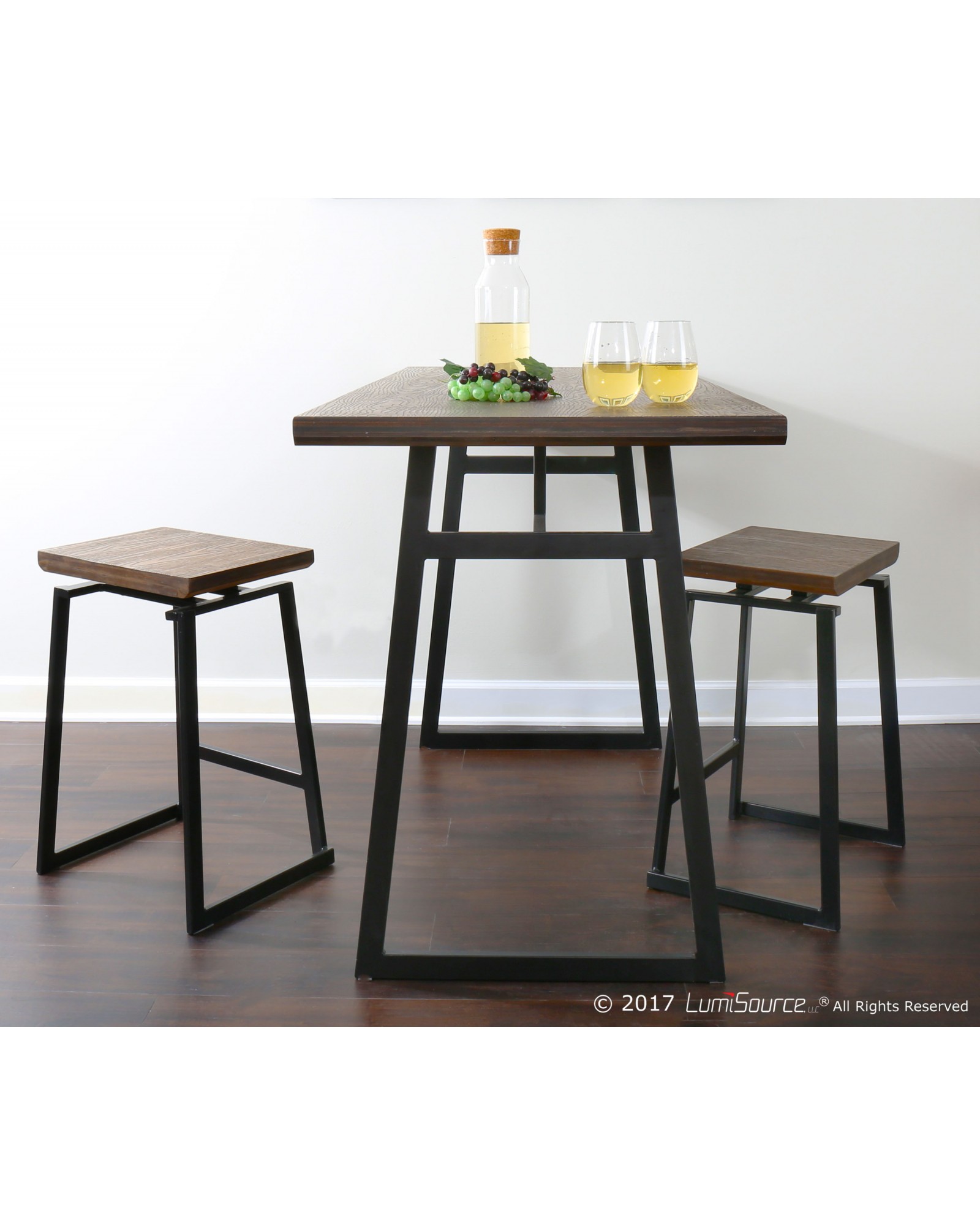 Geo Industrial Counter Stool in Black with Brown Wood Seat - Set of 2