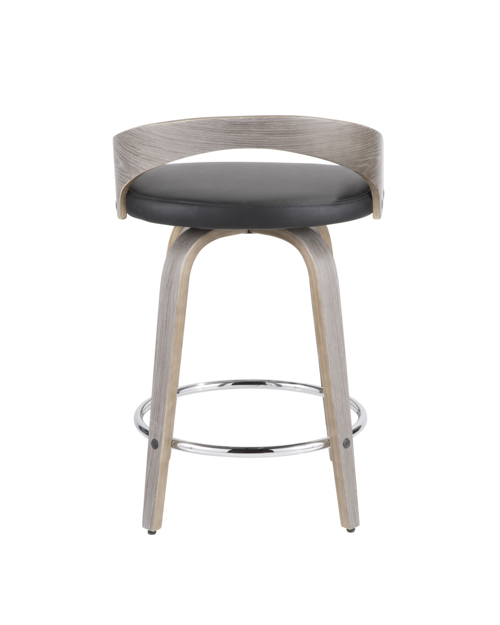 Grotto Mid-Century Modern Counter Stool with Light Grey Wood and Black Faux Leather