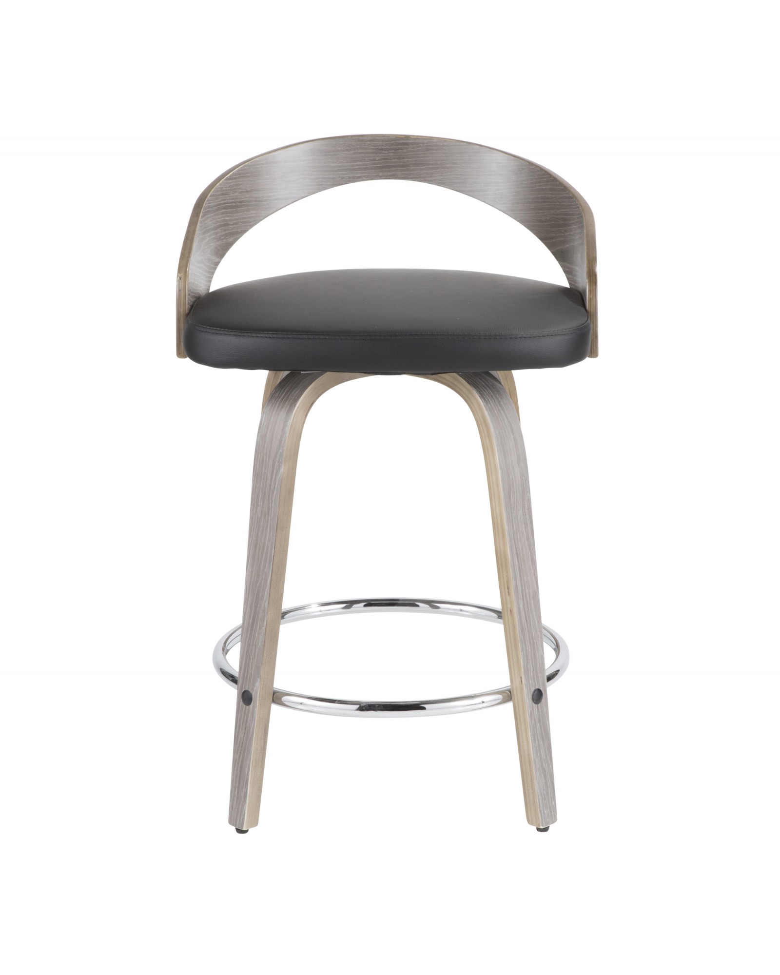 Grotto Mid-Century Modern Counter Stool with Light Grey Wood and Black Faux Leather