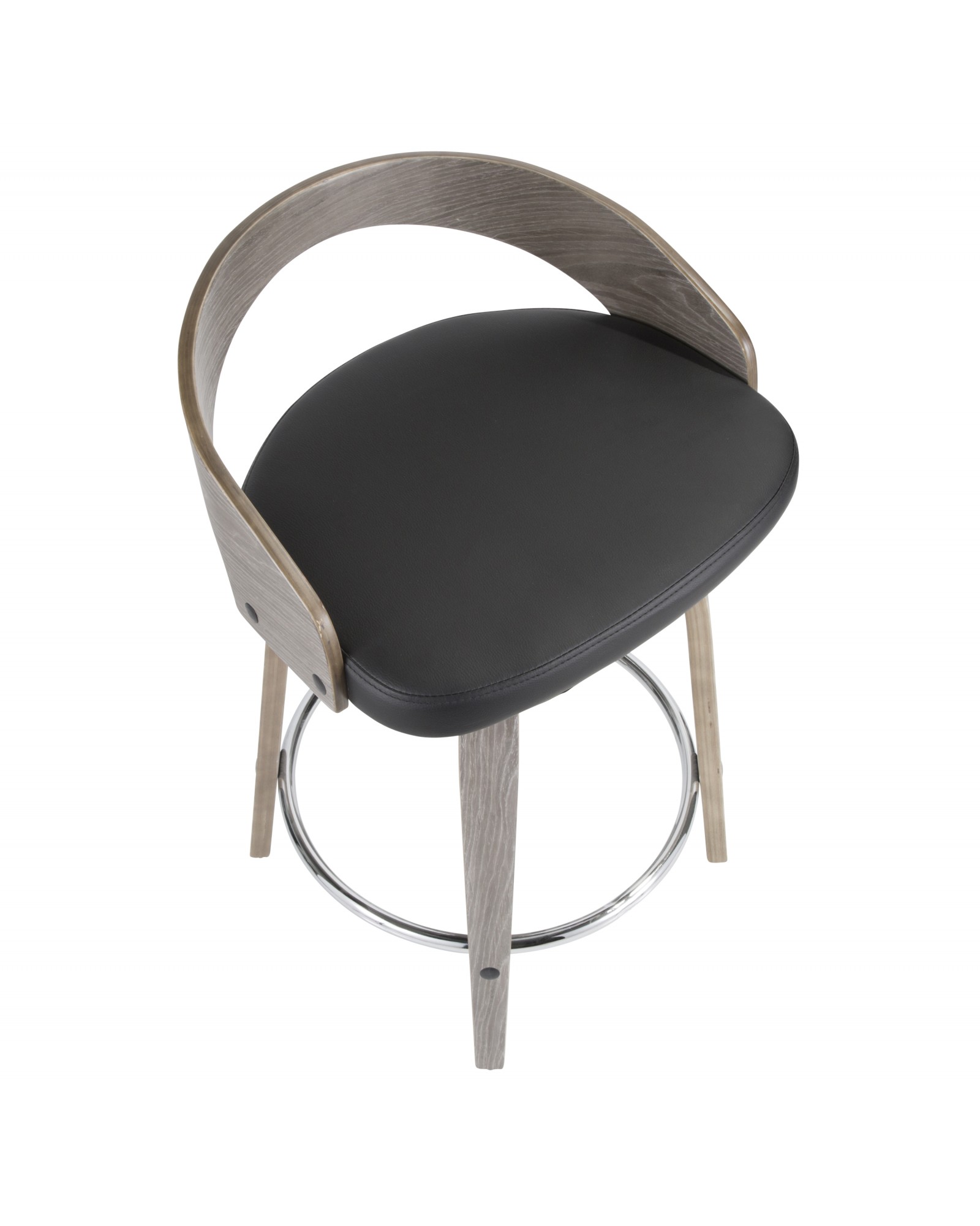 Grotto Mid-Century Modern Counter Stool with Light Grey Wood and Black Faux Leather