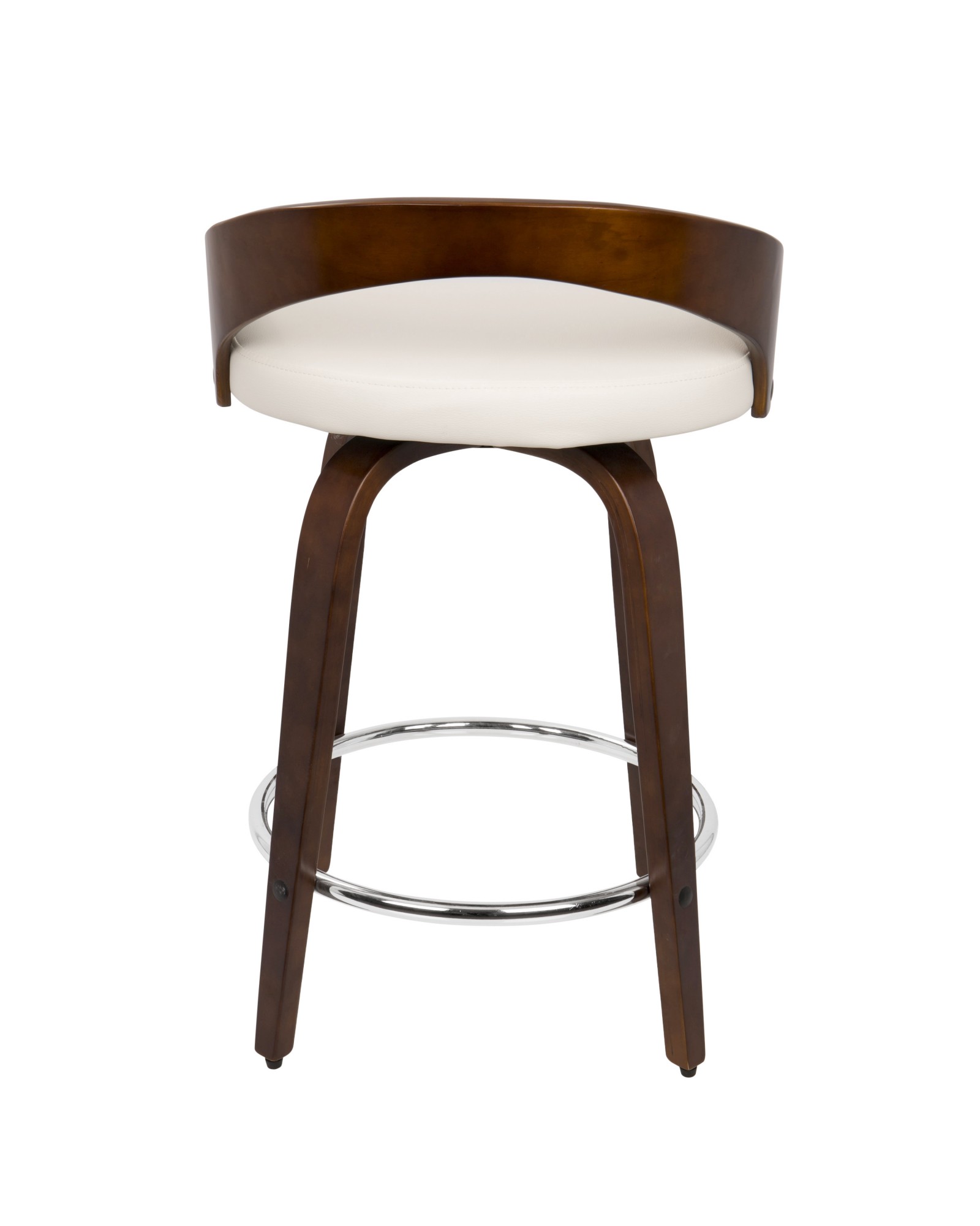 Grotto Mid-Century Modern Counter Stool with Swivel in Cherry with White Faux Leather