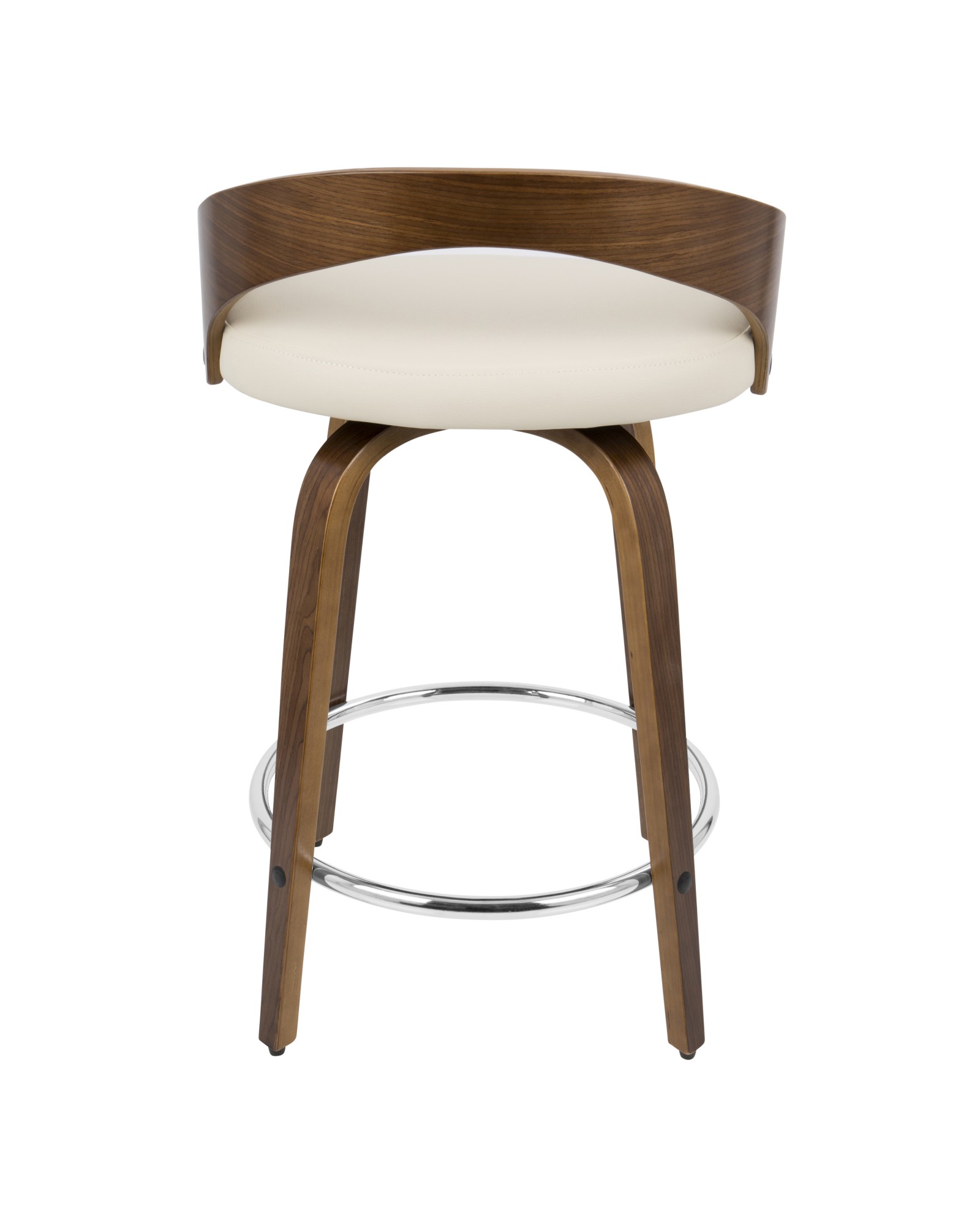 Grotto Mid-Century Modern Counter Stool with Swivel in Walnut with Cream Faux Leather