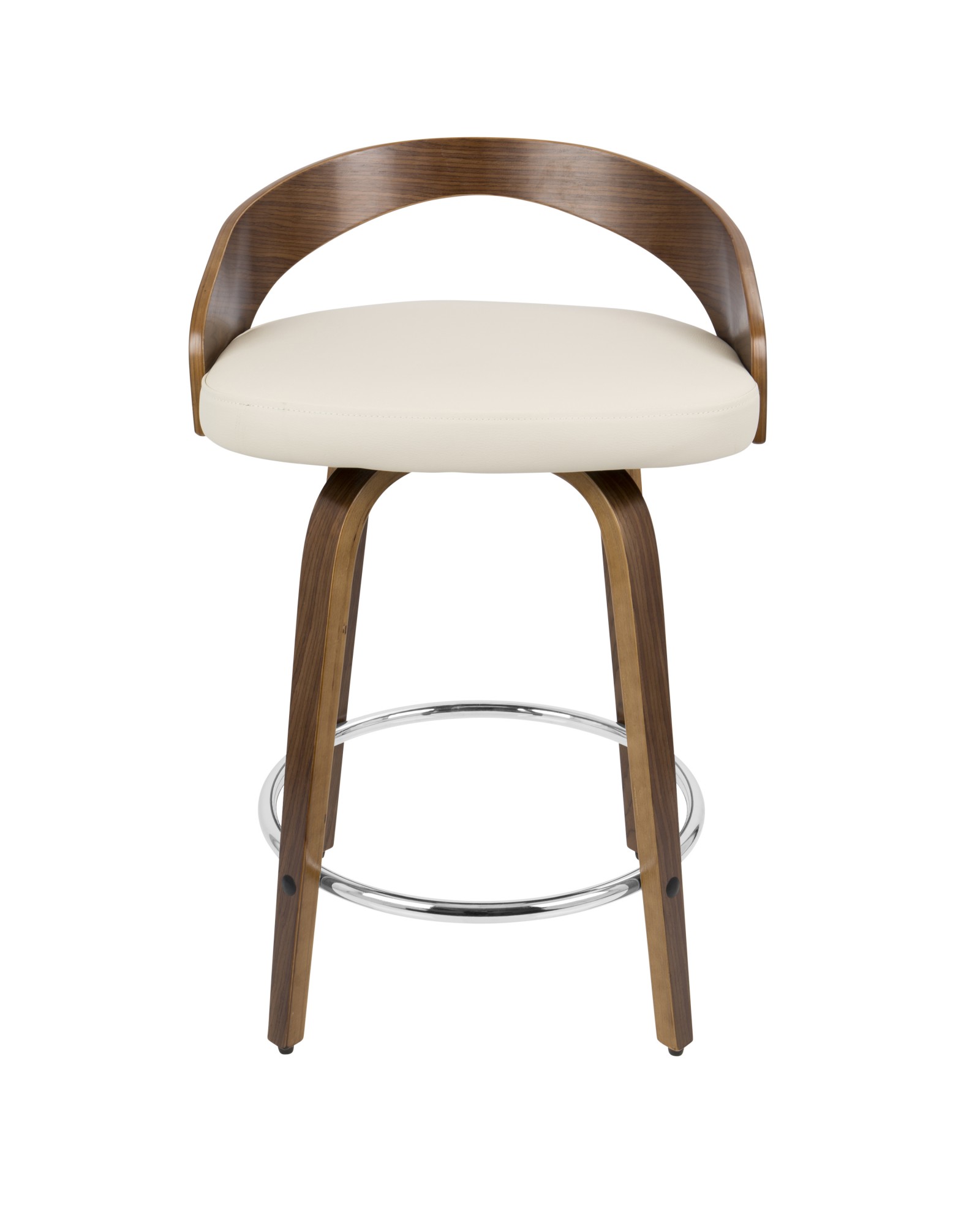 Grotto Mid-Century Modern Counter Stool with Swivel in Walnut with Cream Faux Leather