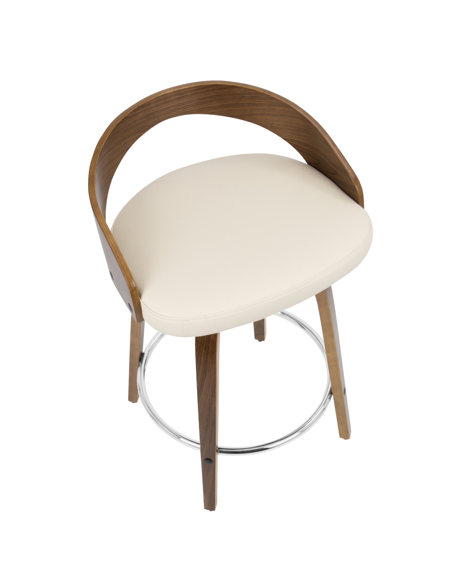 Grotto Mid-Century Modern Counter Stool with Swivel in Walnut with Cream Faux Leather