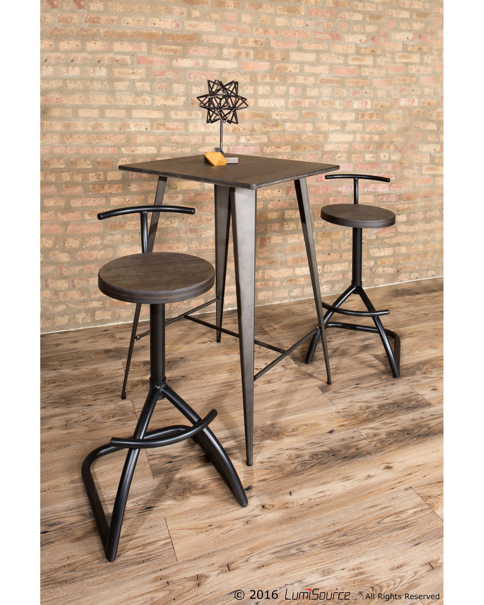 Mantis Industrial Counter Stool in Black Metal with Espresso Wood Seat