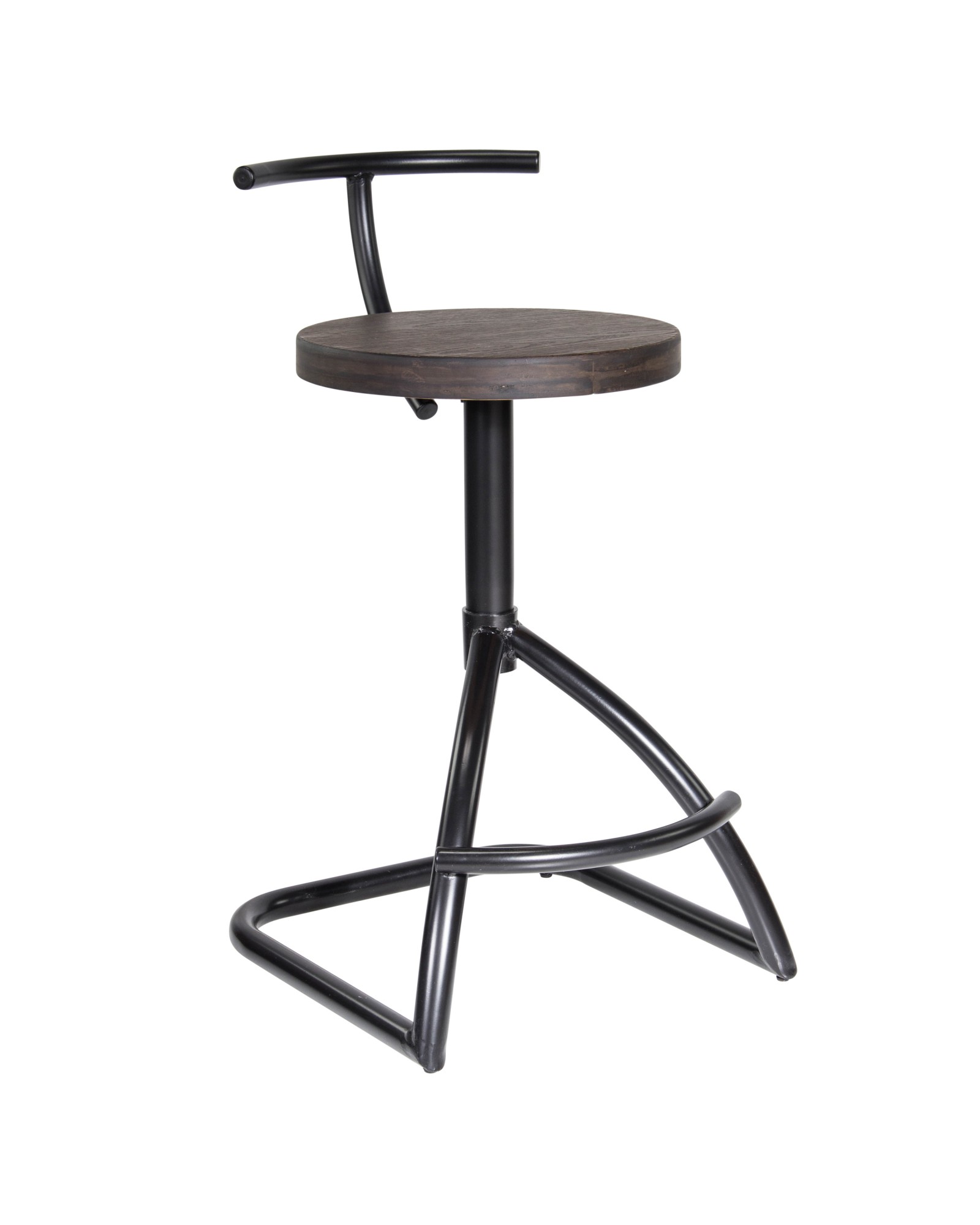 Mantis Industrial Counter Stool in Black Metal with Espresso Wood Seat