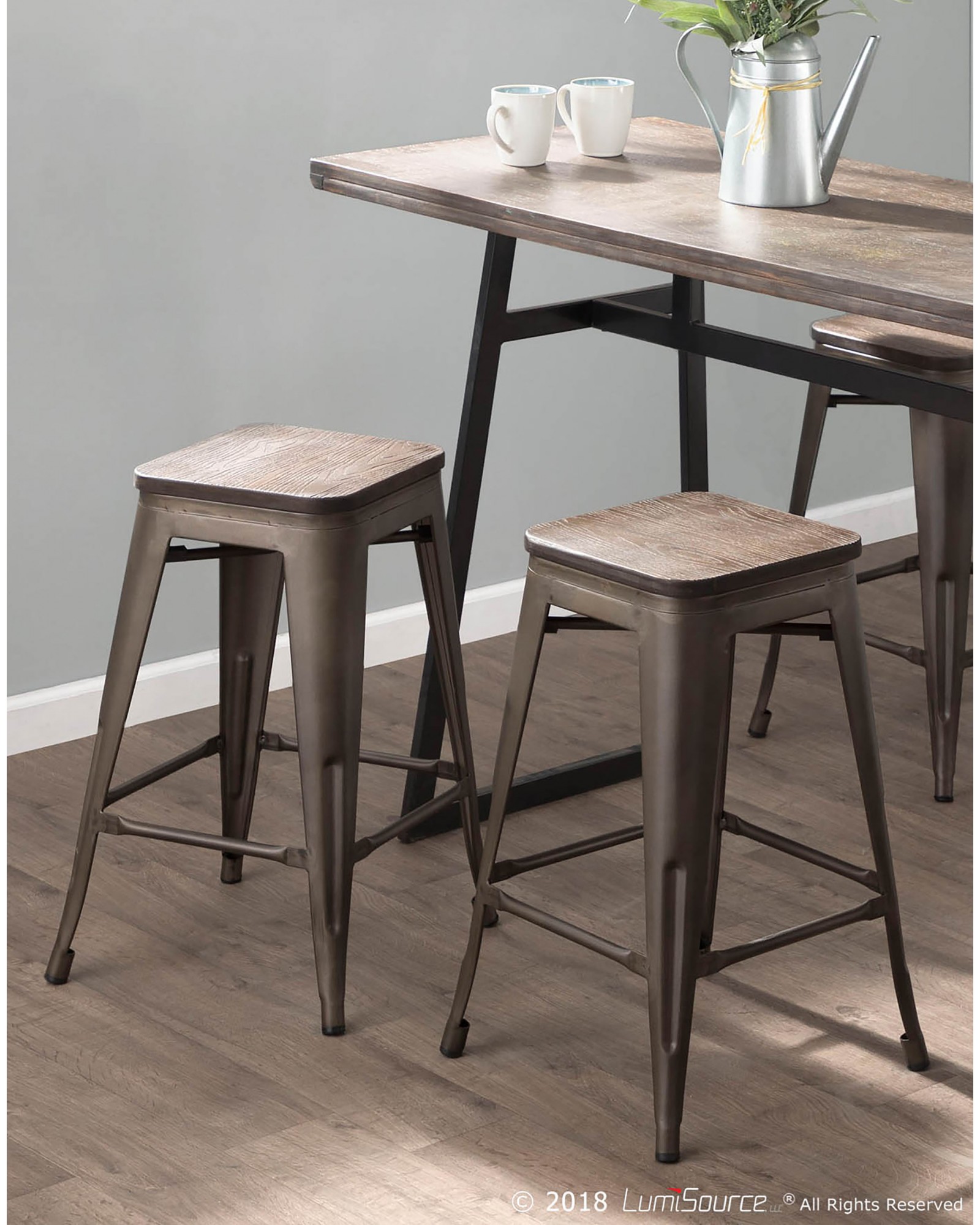 Oregon Industrial Stackable Counter Stool in Antique and Espresso - Set of 2