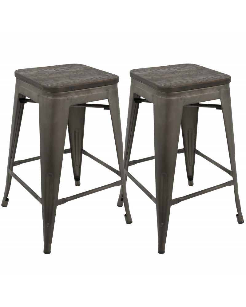 Oregon Industrial Stackable Counter Stool in Antique and Espresso - Set of 2