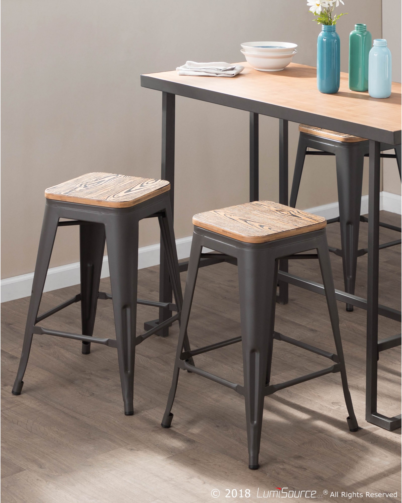 Oregon Industrial Stackable Counter Stool in Grey and Brown - Set of 2