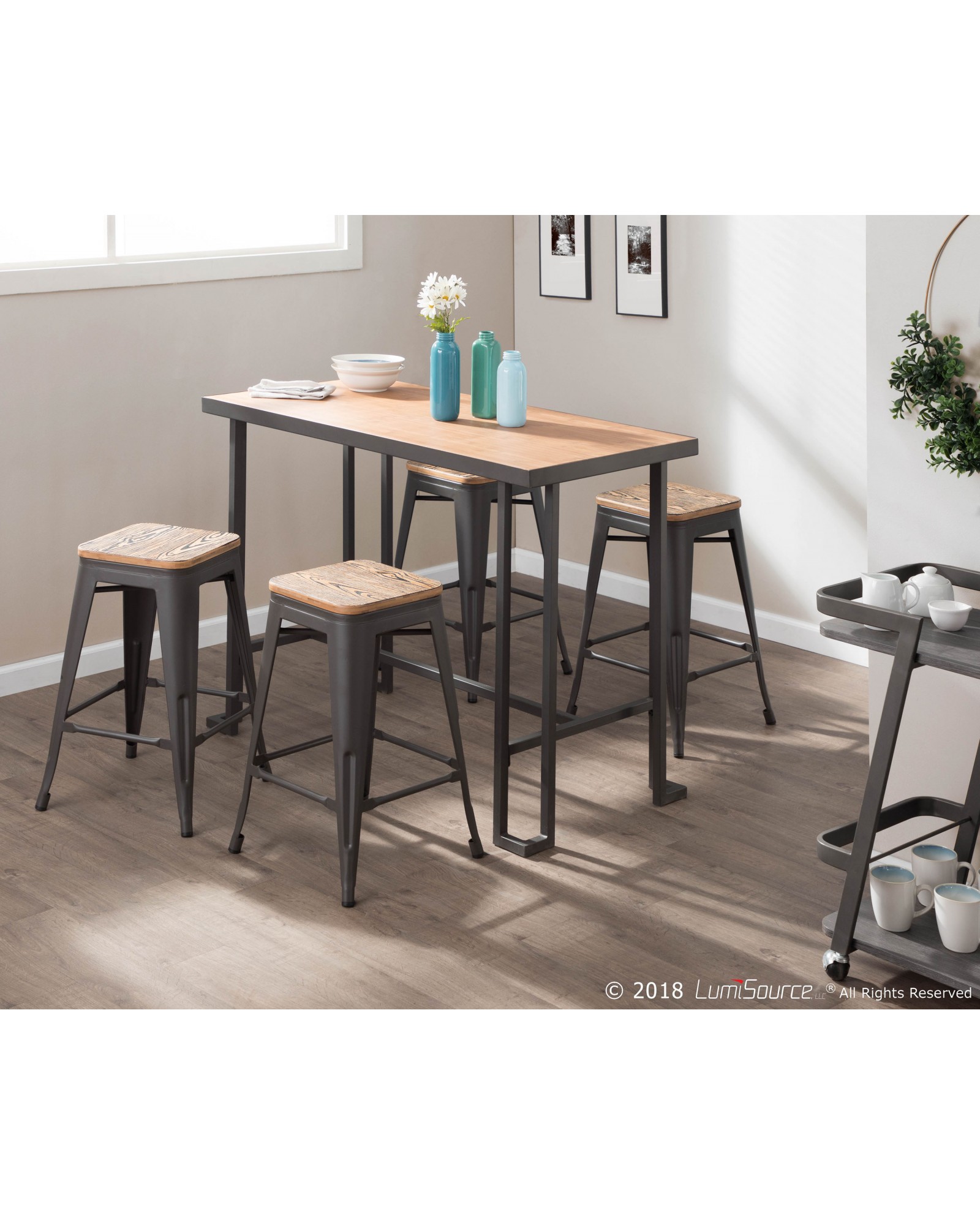 Oregon Industrial Stackable Counter Stool in Grey and Brown - Set of 2