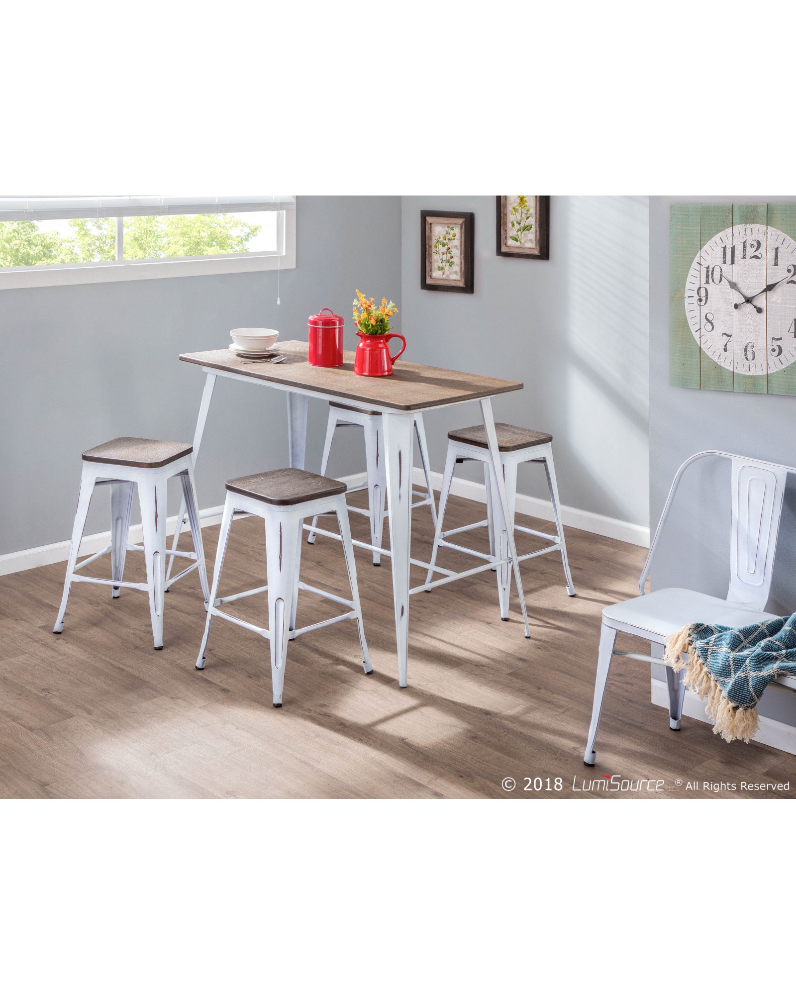 Oregon Industrial Stackable Counter Stool in Vintage White and Espresso - Set of 2