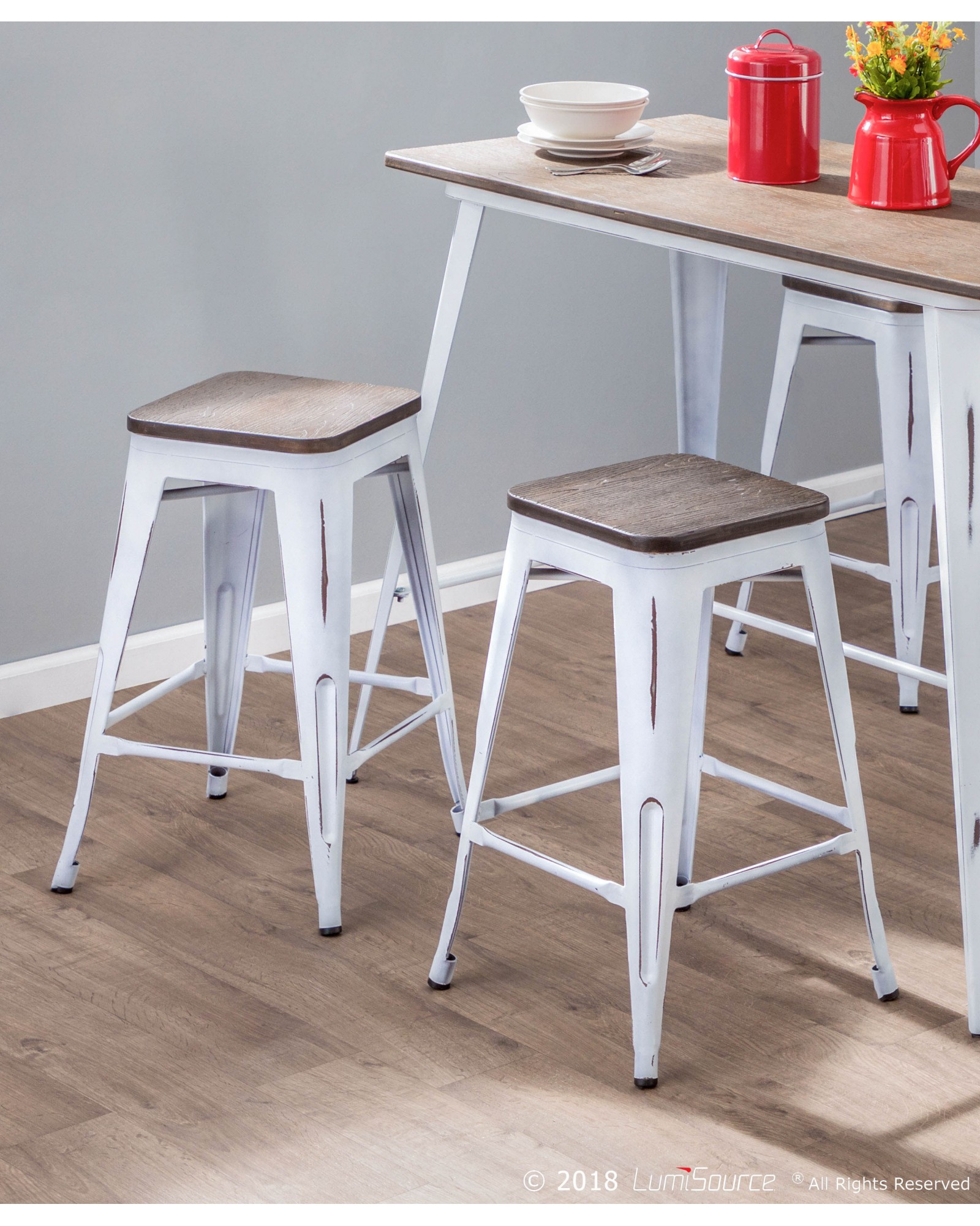 Oregon Industrial Stackable Counter Stool in Vintage White and Espresso - Set of 2