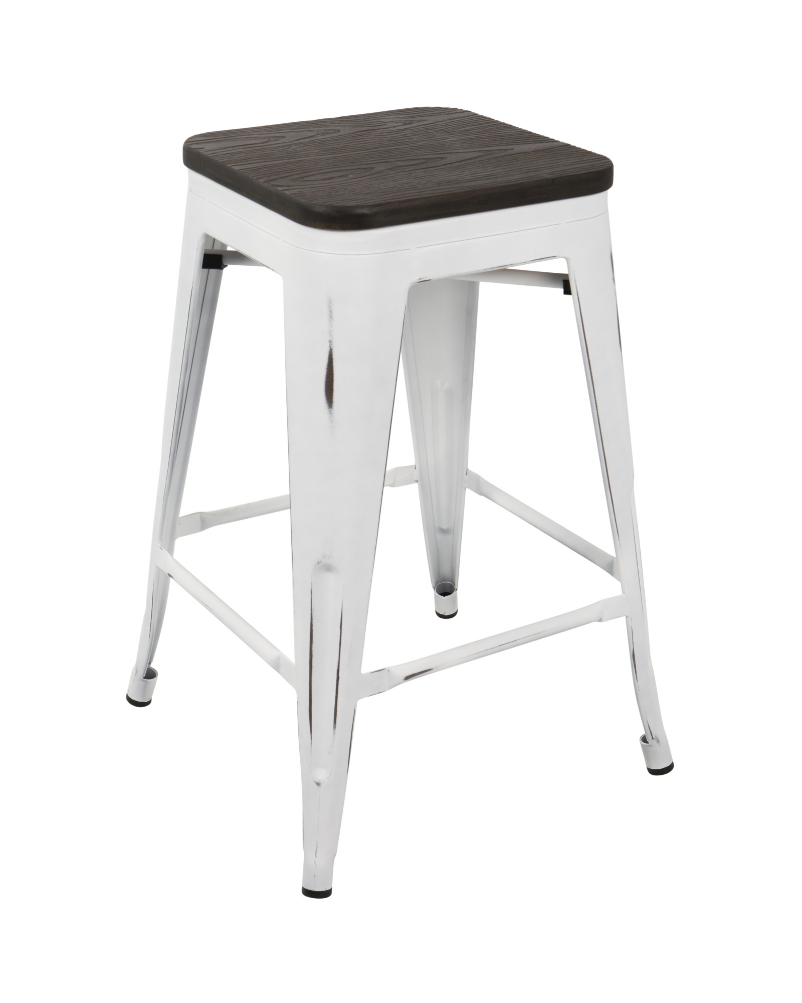 Oregon Industrial Stackable Counter Stool in Vintage White and Espresso - Set of 2