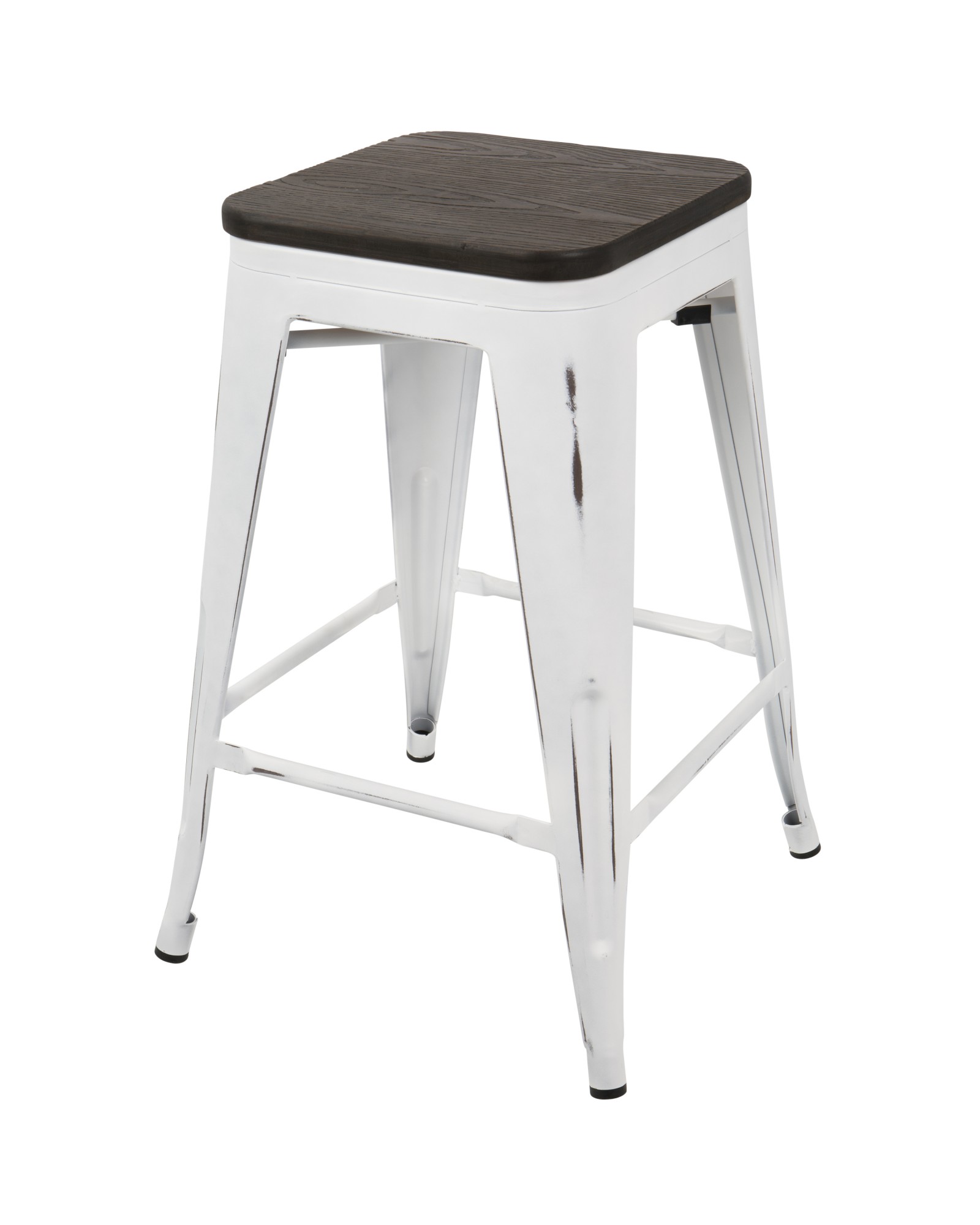 Oregon Industrial Stackable Counter Stool in Vintage White and Espresso - Set of 2