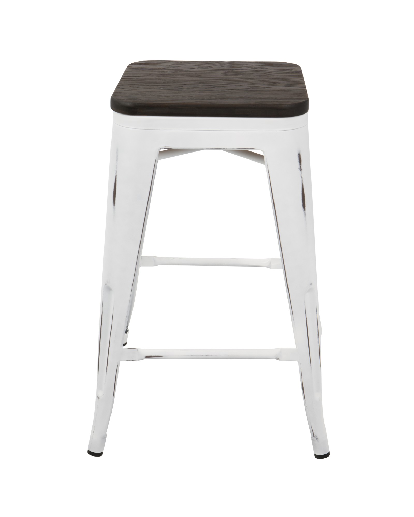 Oregon Industrial Stackable Counter Stool in Vintage White and Espresso - Set of 2