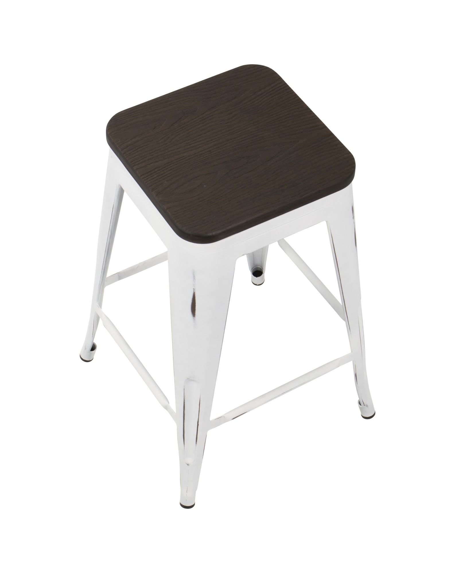 Oregon Industrial Stackable Counter Stool in Vintage White and Espresso - Set of 2