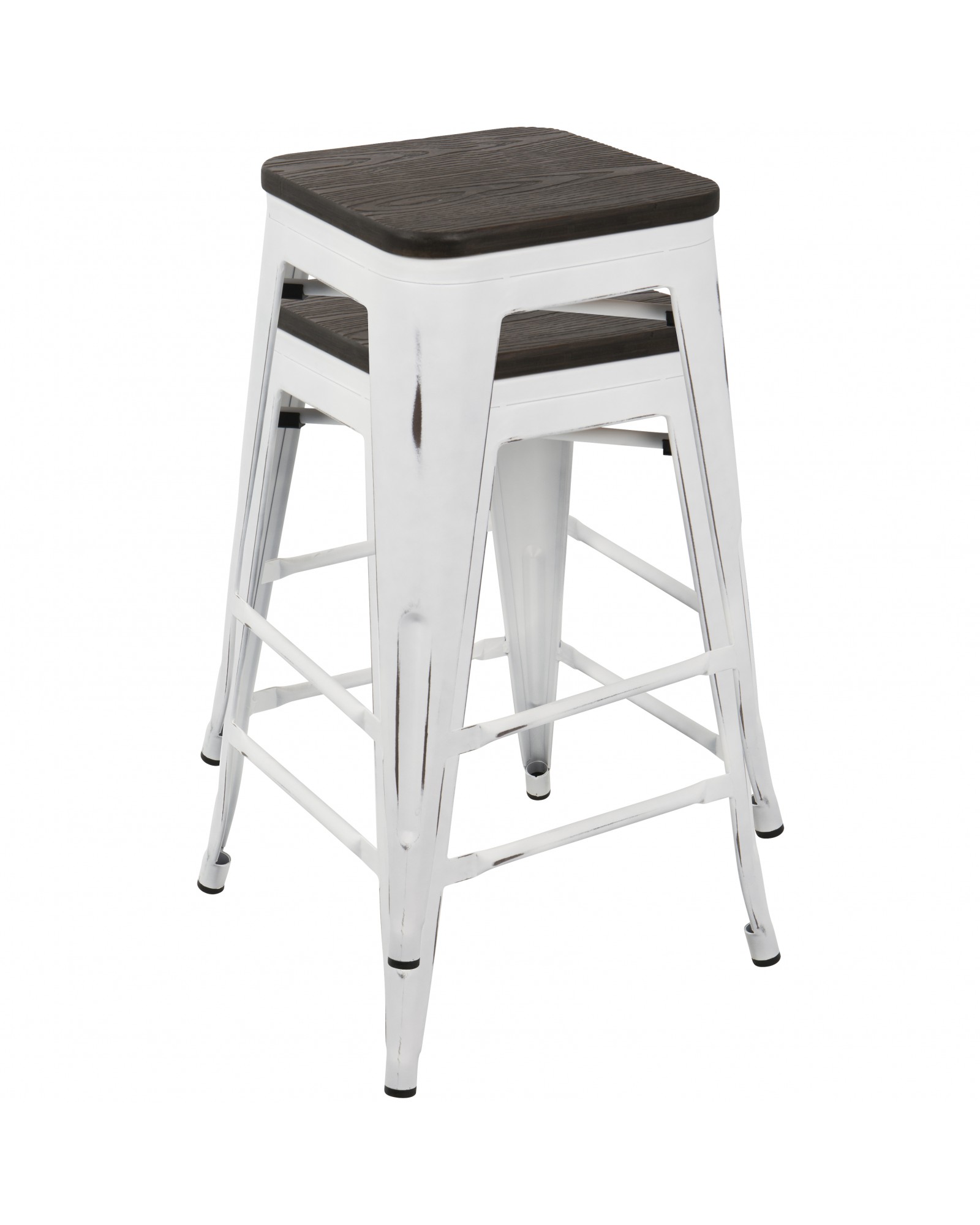 Oregon Industrial Stackable Counter Stool in Vintage White and Espresso - Set of 2