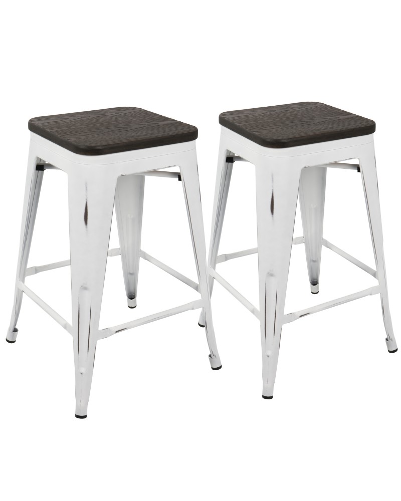 Oregon Industrial Stackable Counter Stool in Vintage White and Espresso - Set of 2