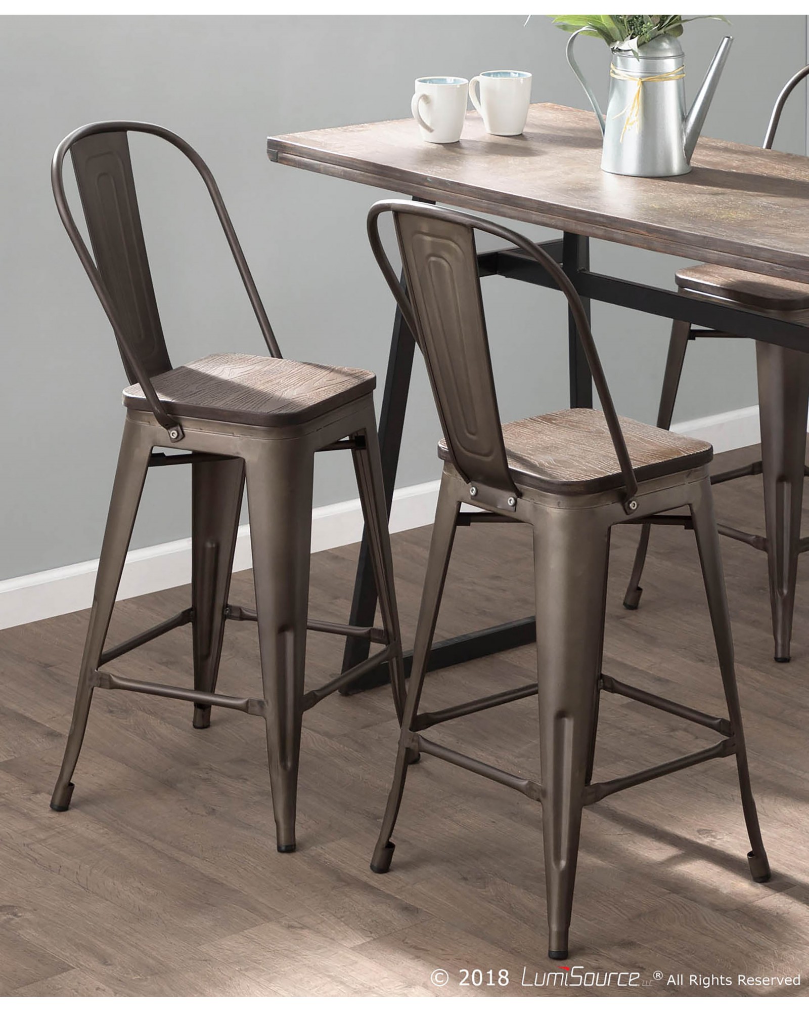 Oregon Industrial High Back Counter Stool in Antique and Espresso - Set of 2