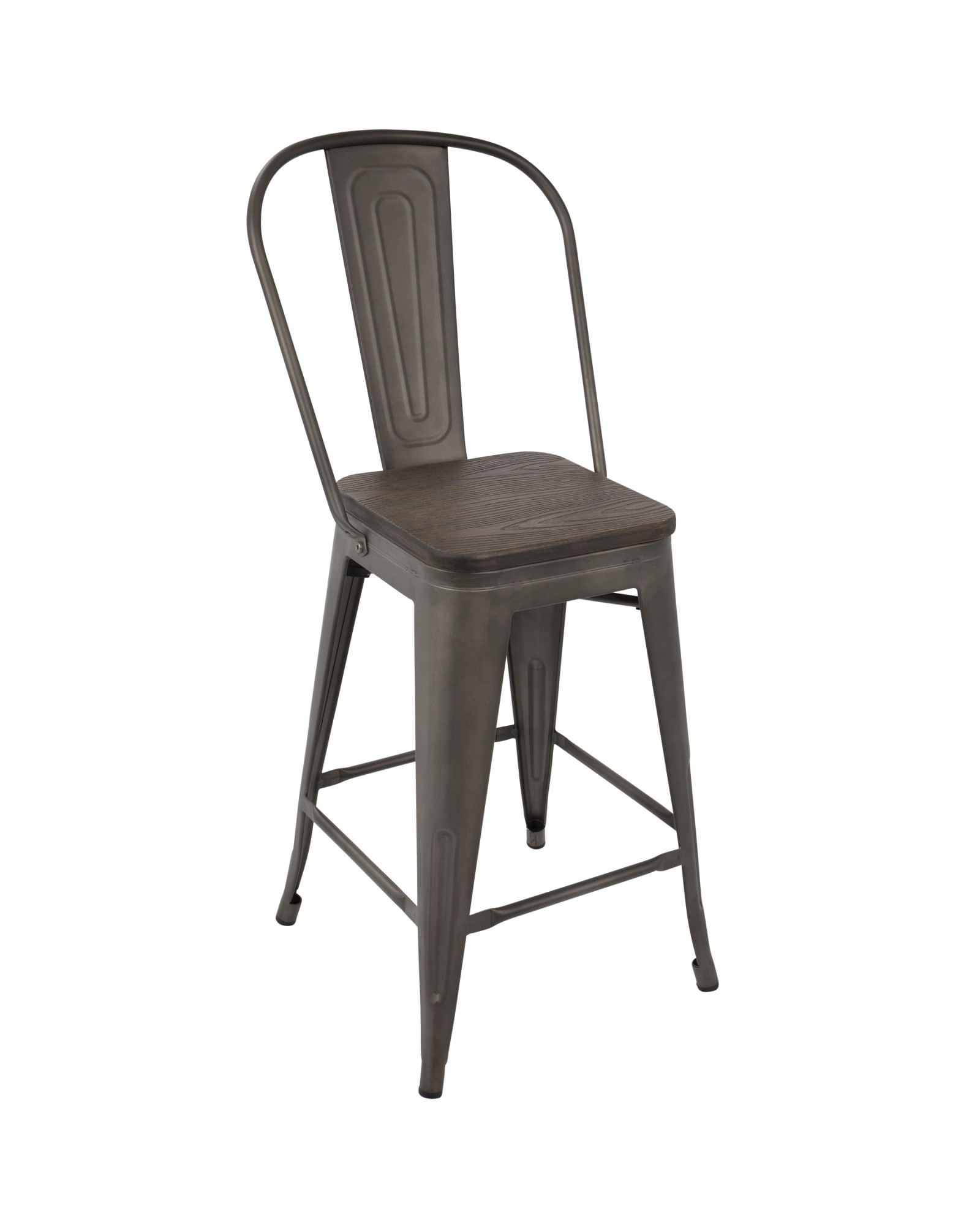 Oregon Industrial High Back Counter Stool in Antique and Espresso - Set of 2