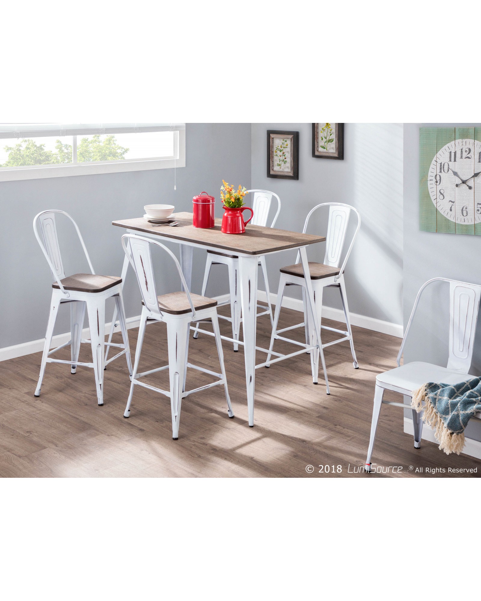 Oregon Industrial High Back Counter Stool in Vintage White and Espresso - Set of 2