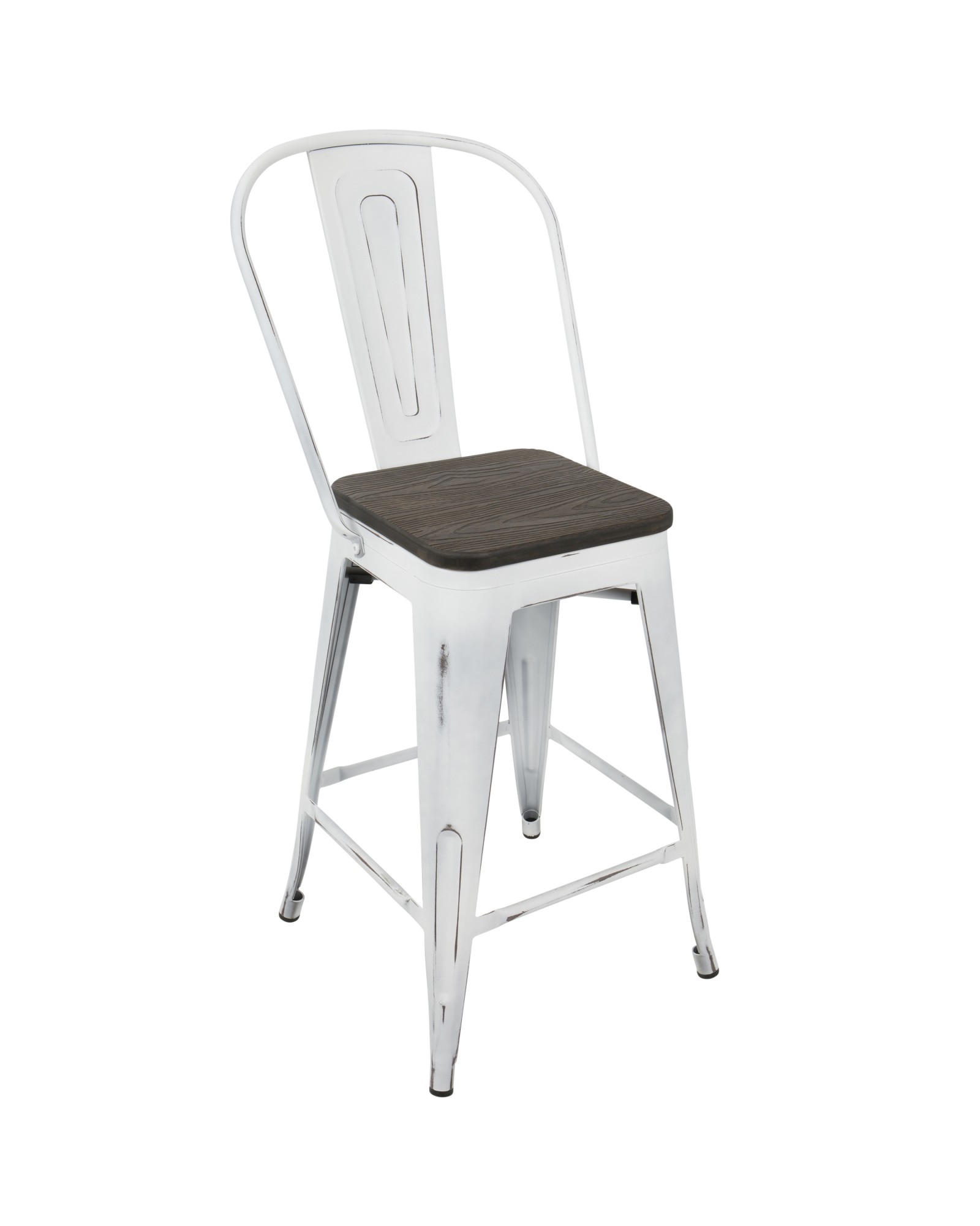 Oregon Industrial High Back Counter Stool in Vintage White and Espresso - Set of 2