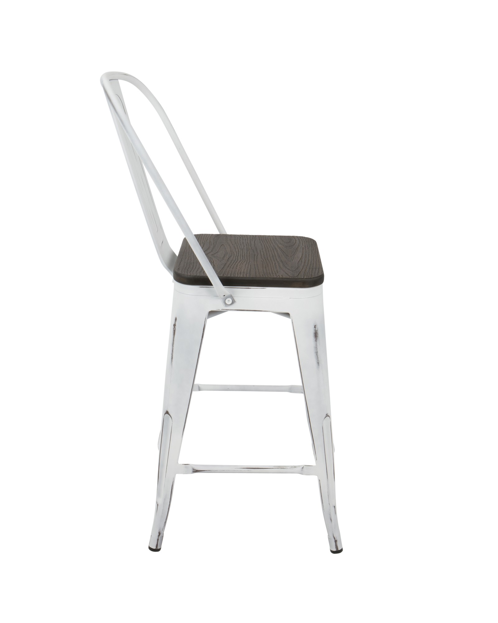 Oregon Industrial High Back Counter Stool in Vintage White and Espresso - Set of 2