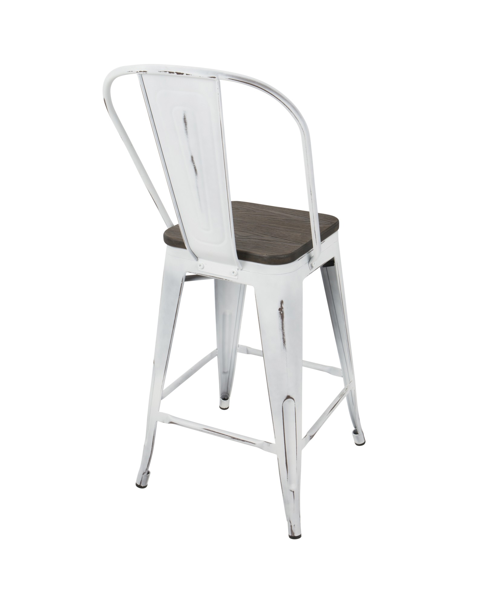 Oregon Industrial High Back Counter Stool in Vintage White and Espresso - Set of 2