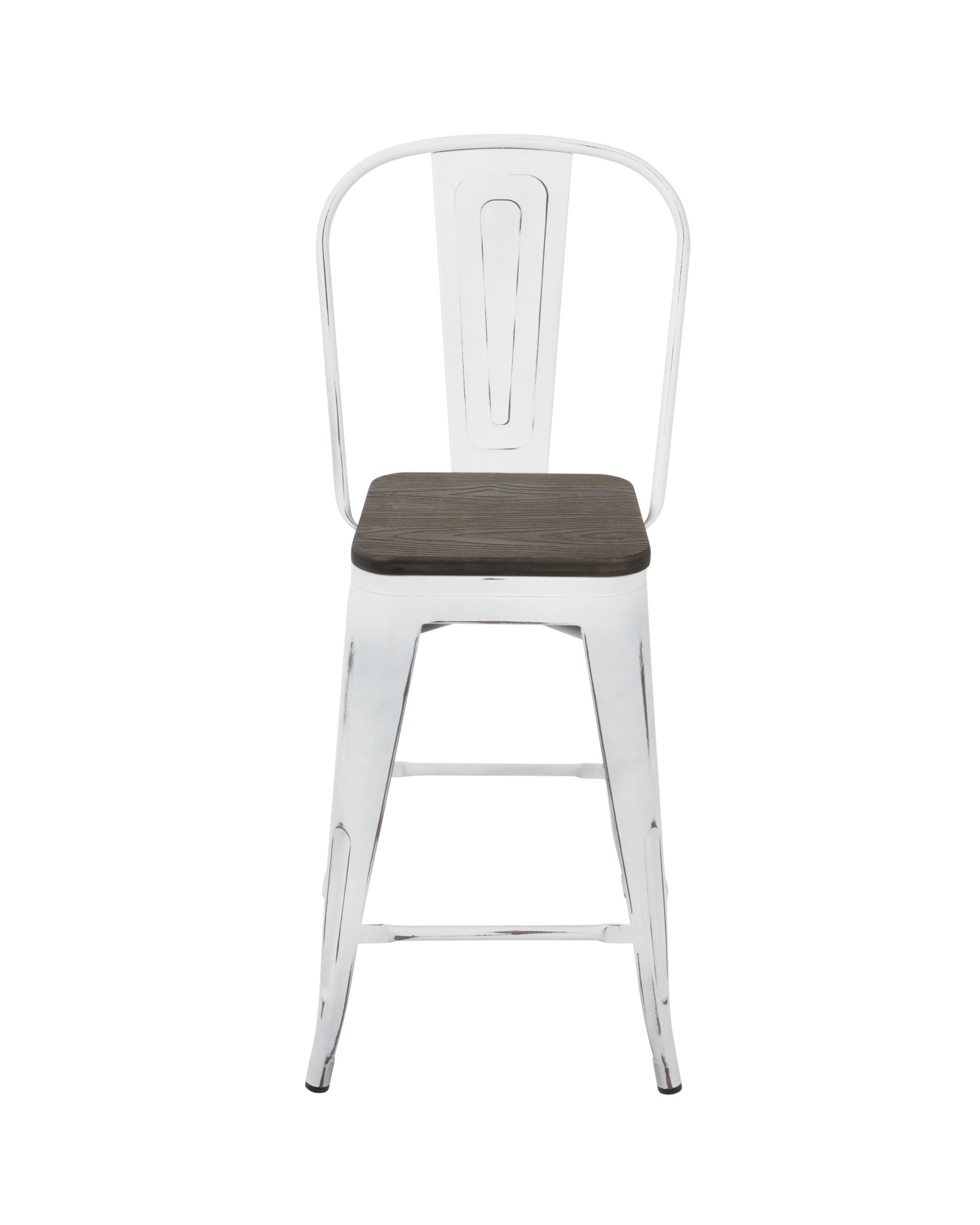 Oregon Industrial High Back Counter Stool in Vintage White and Espresso - Set of 2