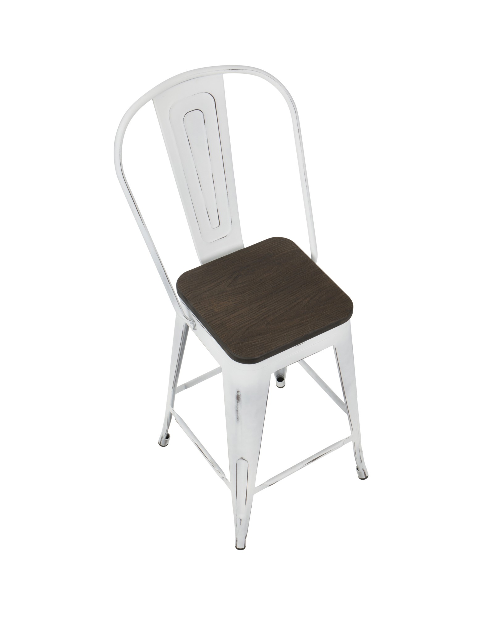 Oregon Industrial High Back Counter Stool in Vintage White and Espresso - Set of 2