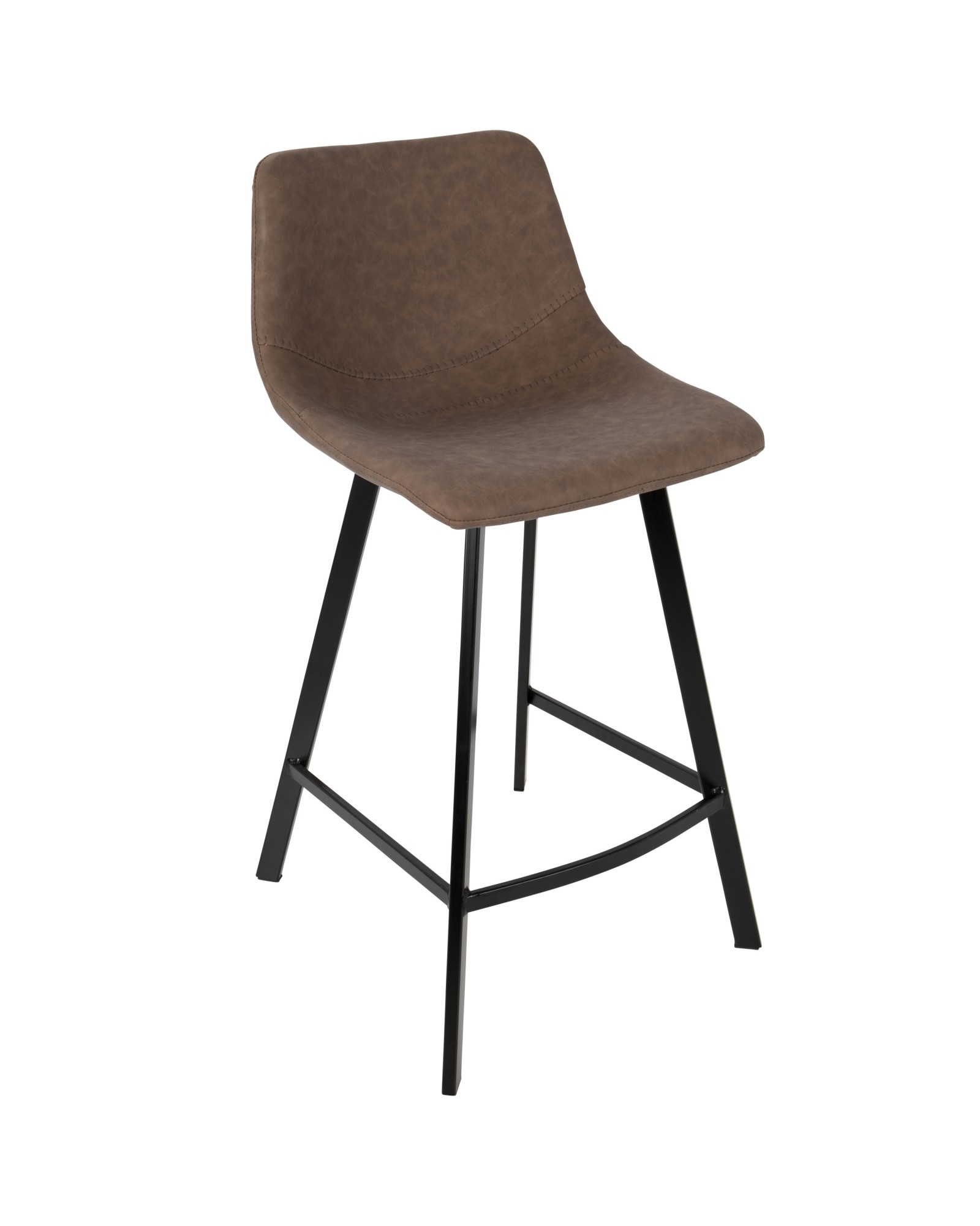 Outlaw Industrial Counter Stool in Black with Brown Faux Leather - Set of 2