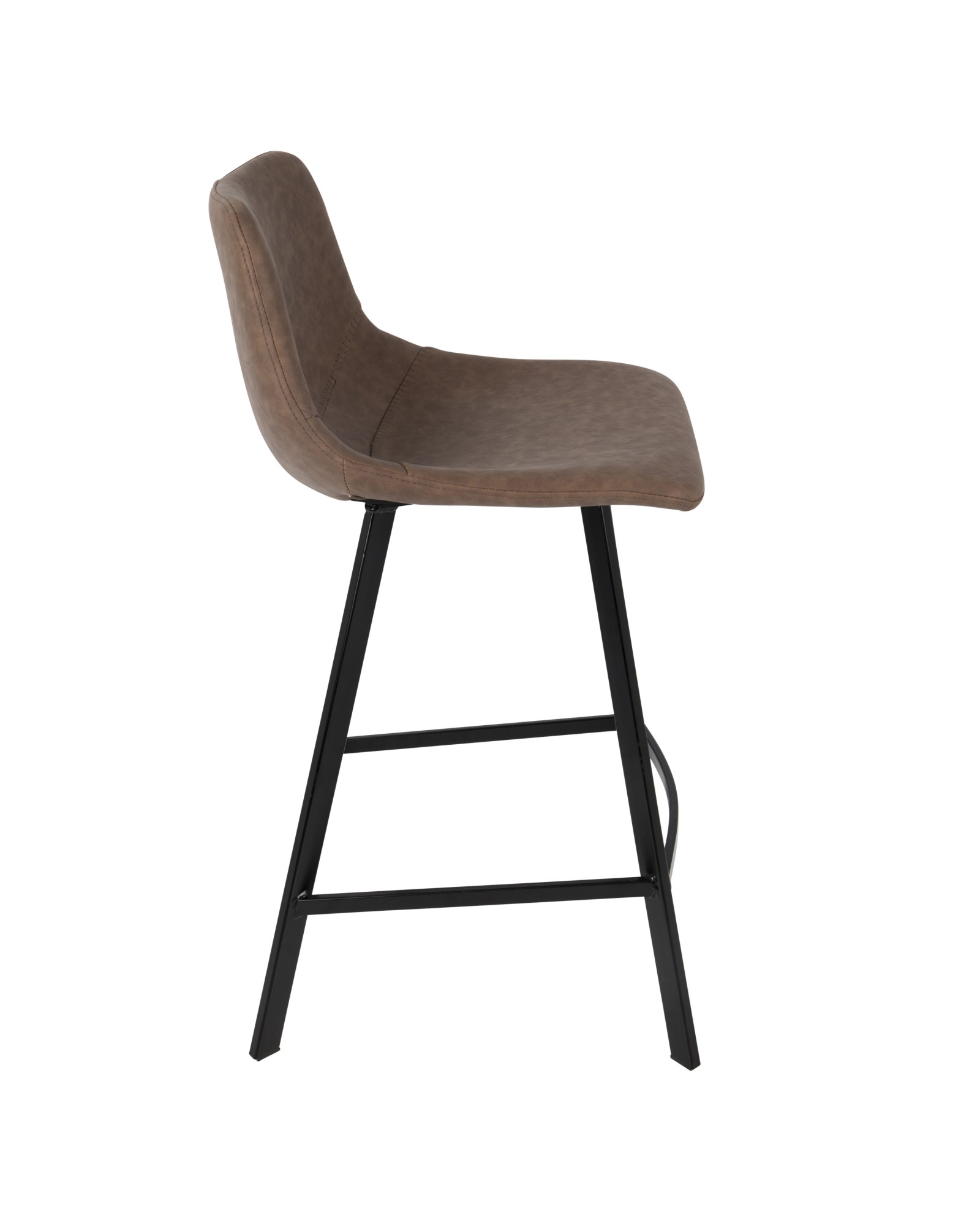 Outlaw Industrial Counter Stool in Black with Brown Faux Leather - Set of 2