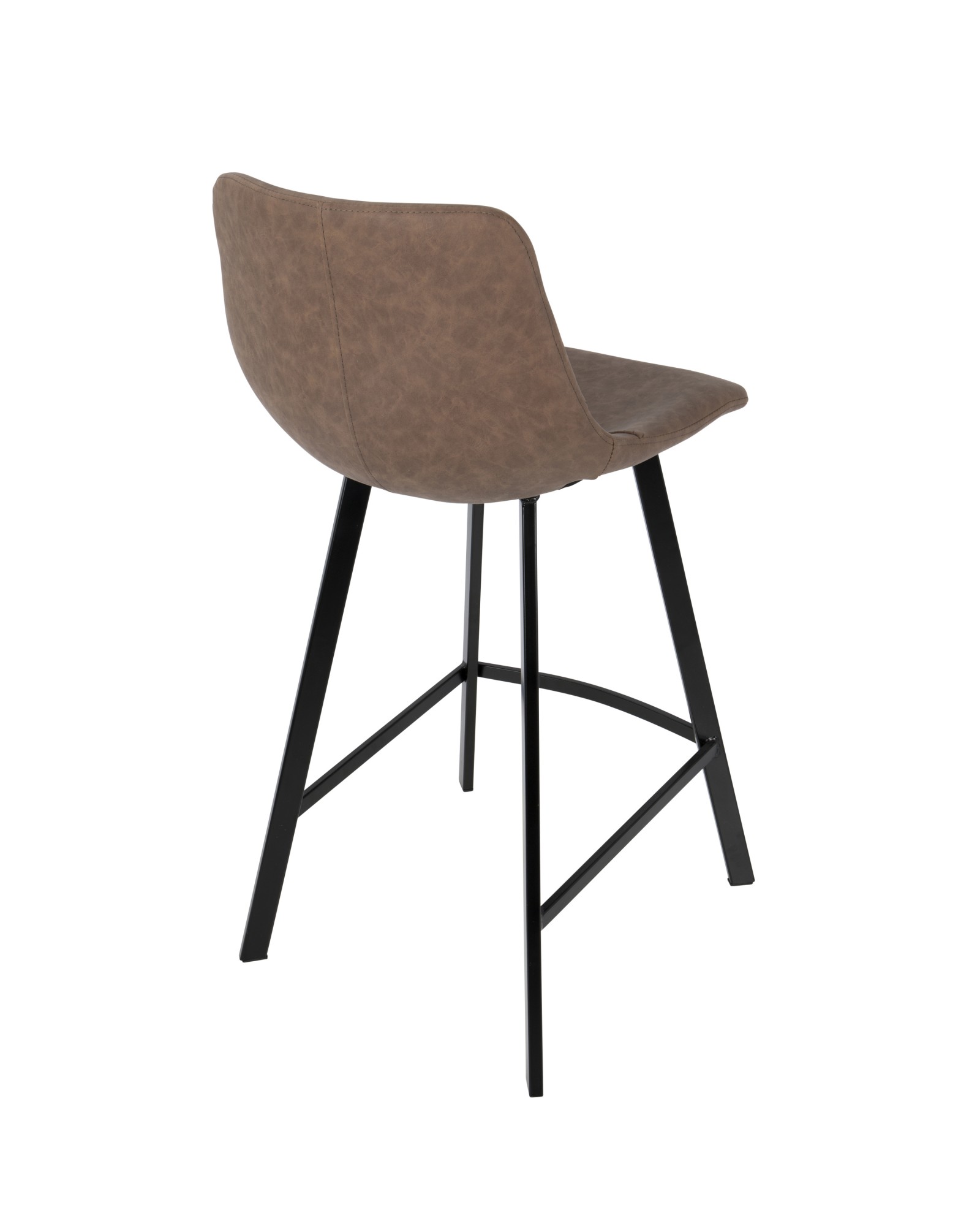 Outlaw Industrial Counter Stool in Black with Brown Faux Leather - Set of 2