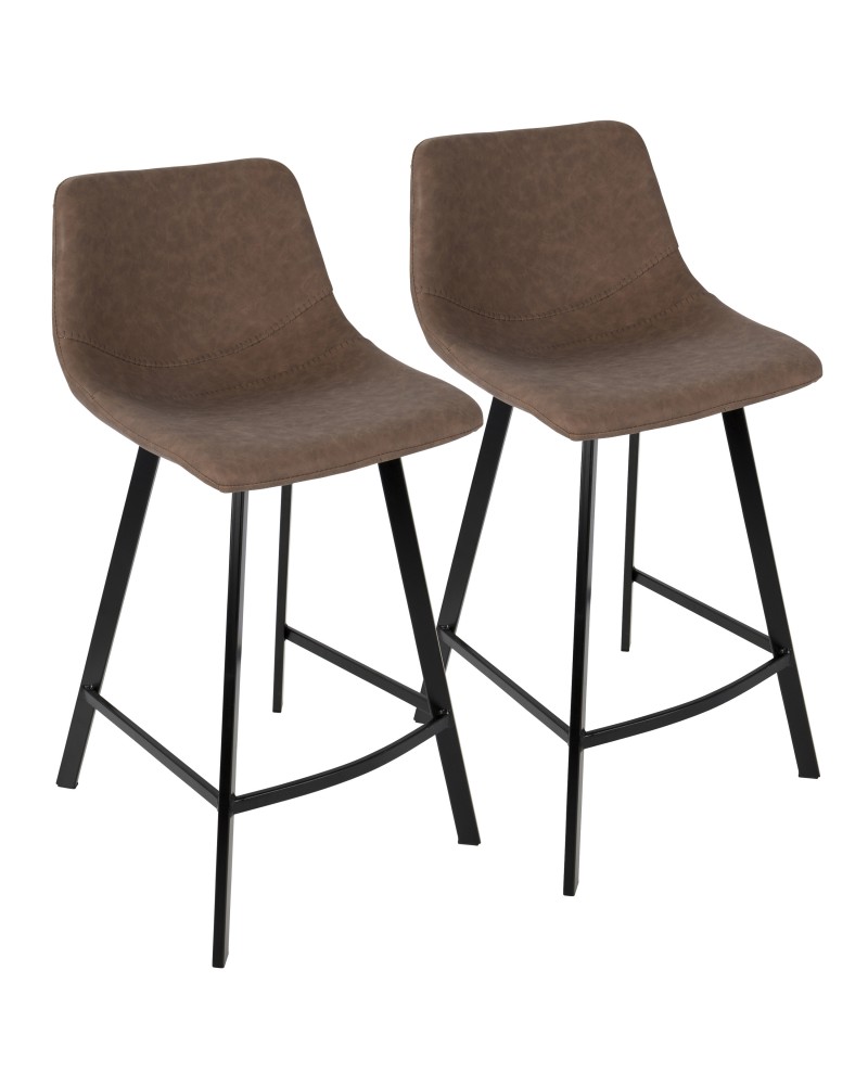 Outlaw Industrial Counter Stool in Black with Brown Faux Leather - Set of 2