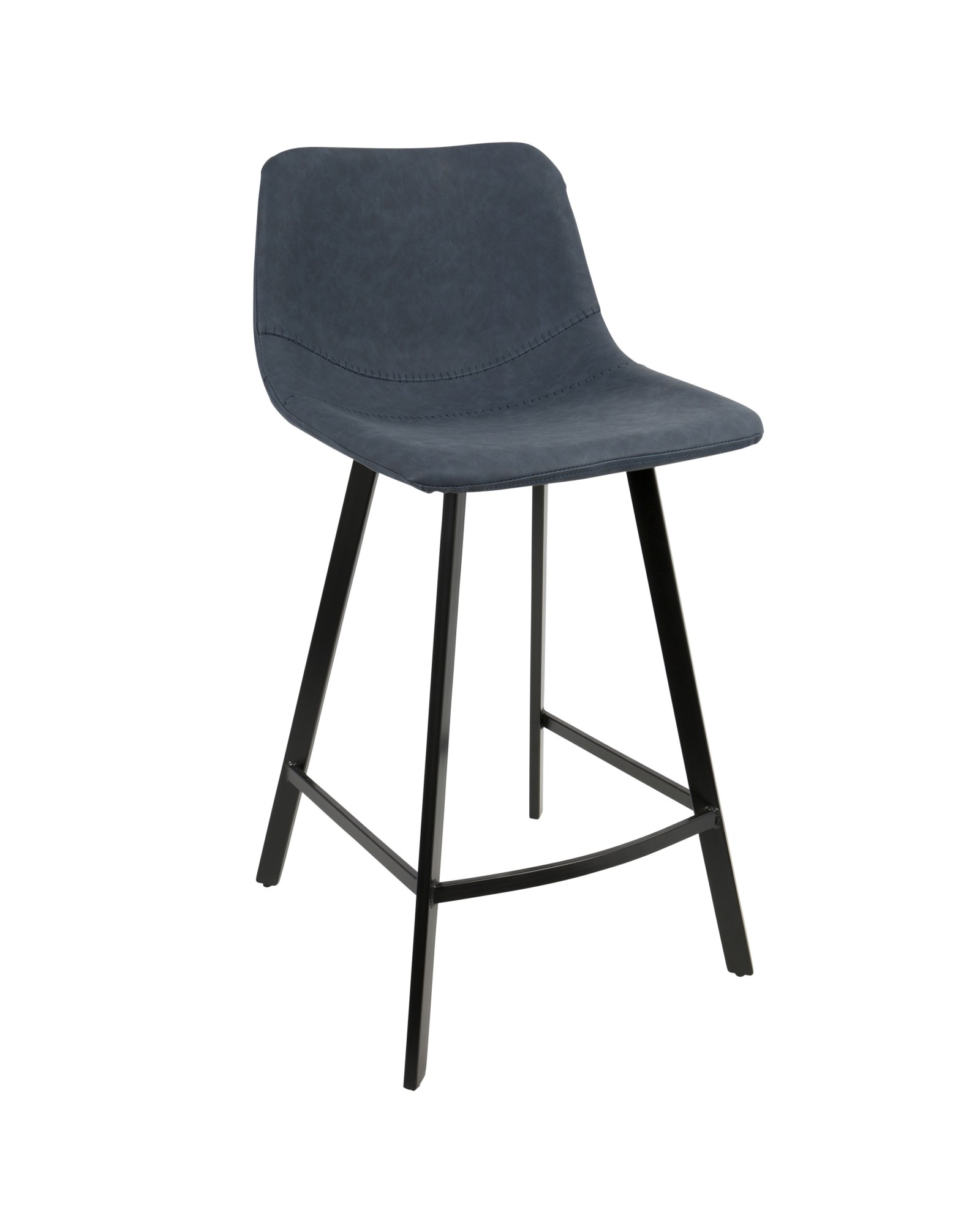 Outlaw Industrial Counter Stool in Black with Blue Faux Leather - Set of 2