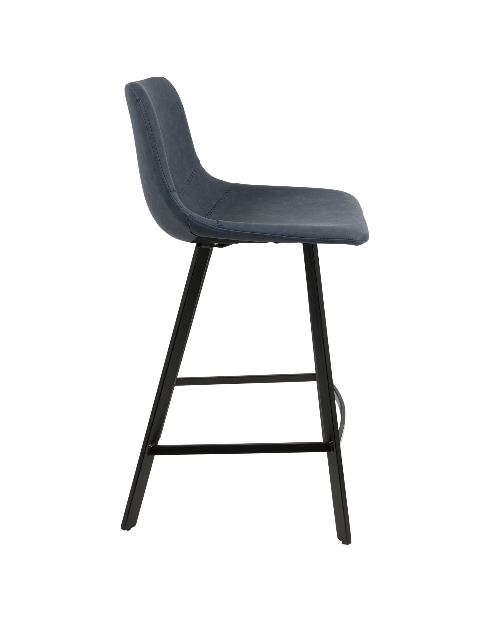 Outlaw Industrial Counter Stool in Black with Blue Faux Leather - Set of 2