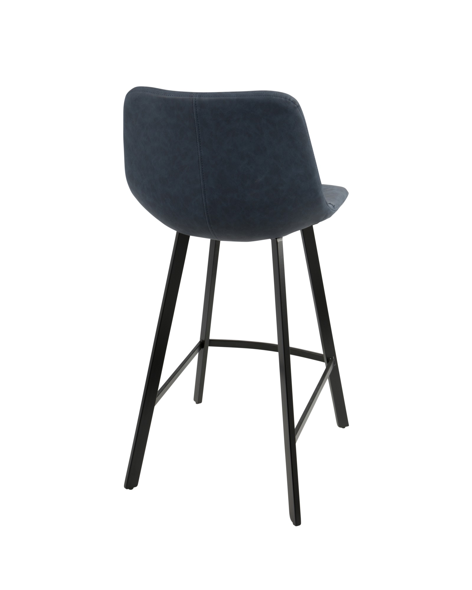 Outlaw Industrial Counter Stool in Black with Blue Faux Leather - Set of 2