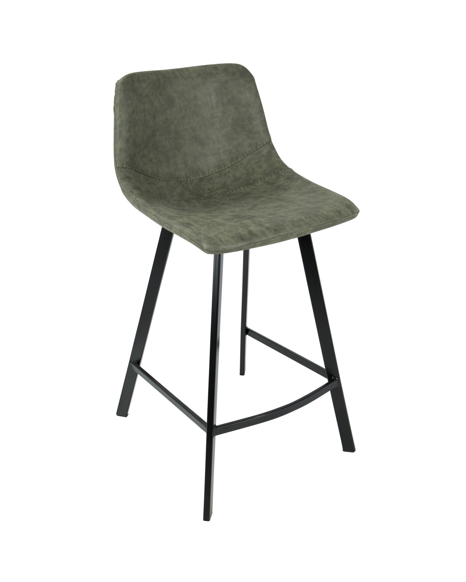 Outlaw Industrial Counter Stool in Black with Green Faux Leather - Set of 2