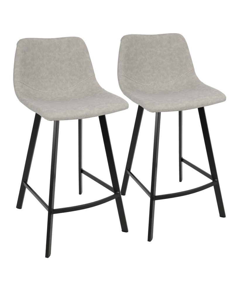 Outlaw Industrial Counter Stool in Black with Grey Faux Leather - Set of 2