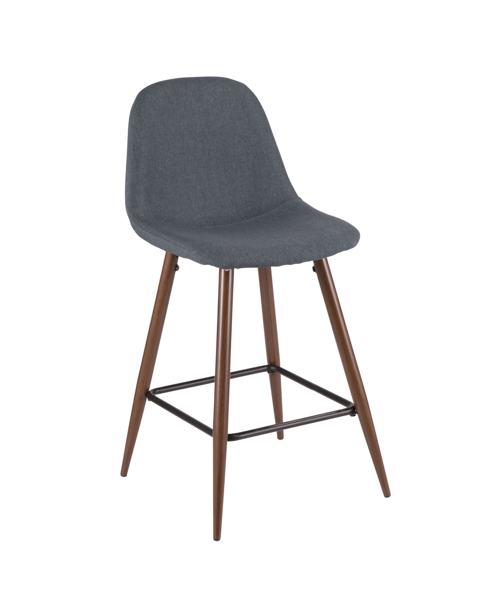 Pebble Mid-Century Modern Counter Stool in Walnut and Blue - Set of 2