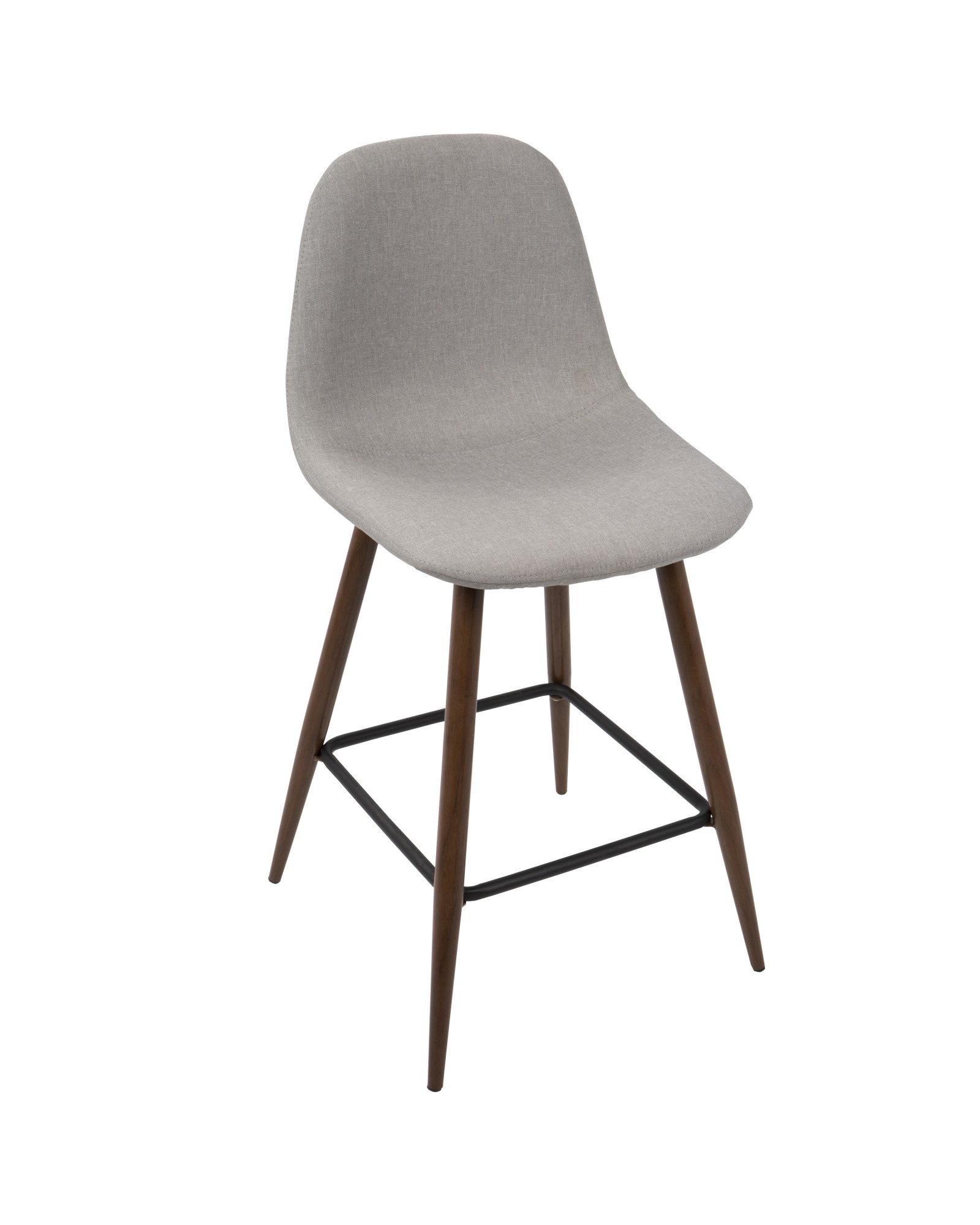 Pebble Mid-Century Modern Counter Stool in Walnut and Light Grey - Set of 2